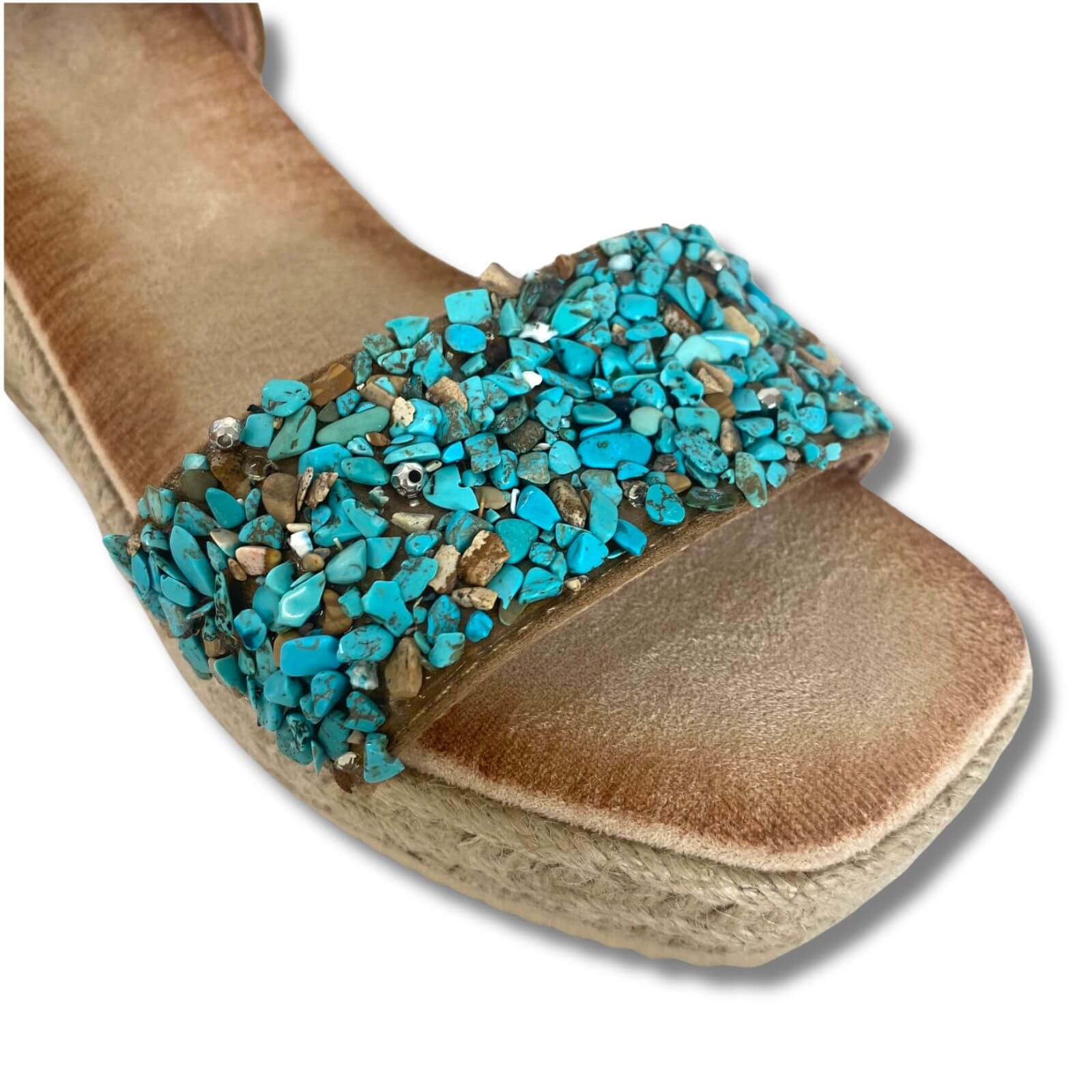Turquoise Embellished Wedge Sandals - Image 2
