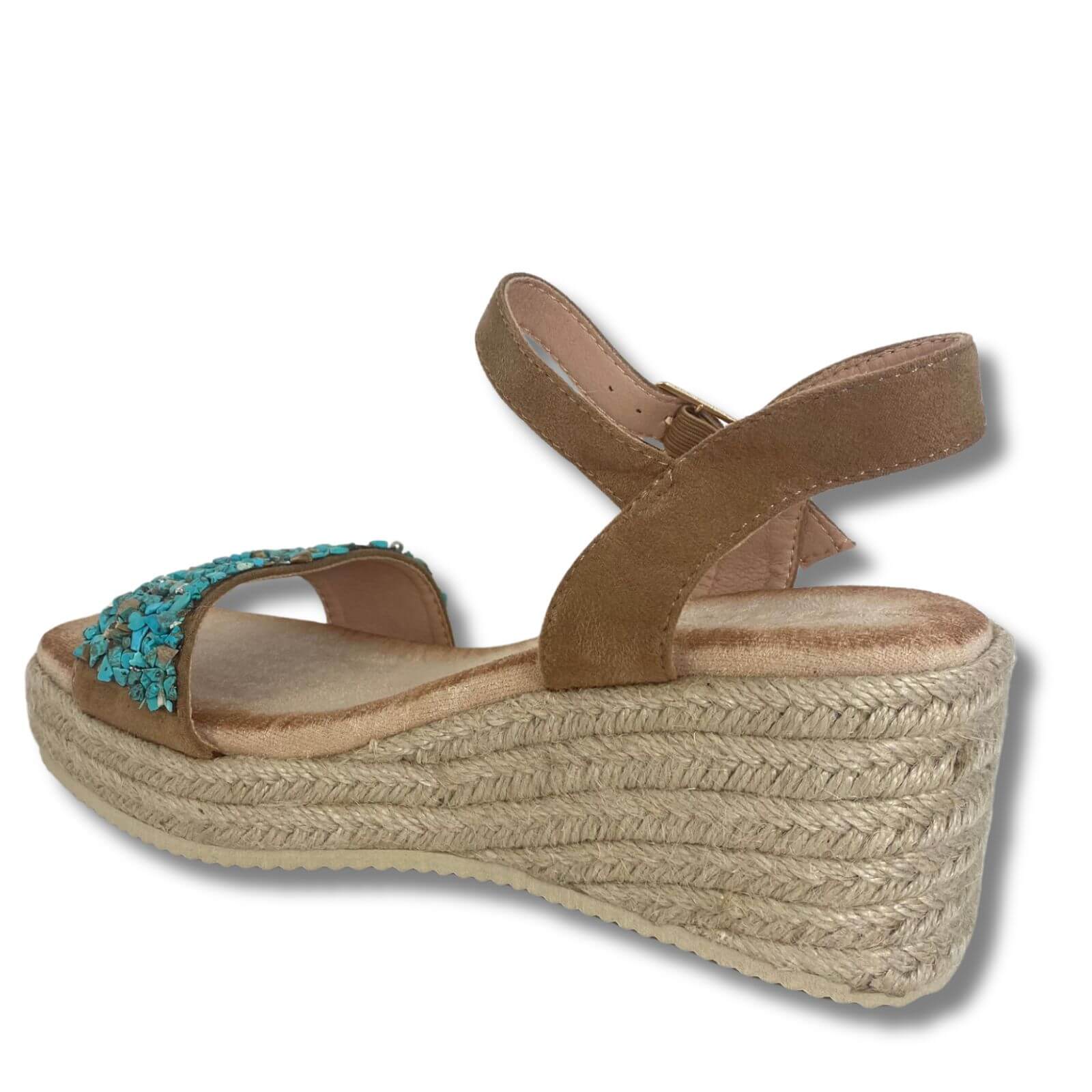 Turquoise Embellished Wedge Sandals - Image 3