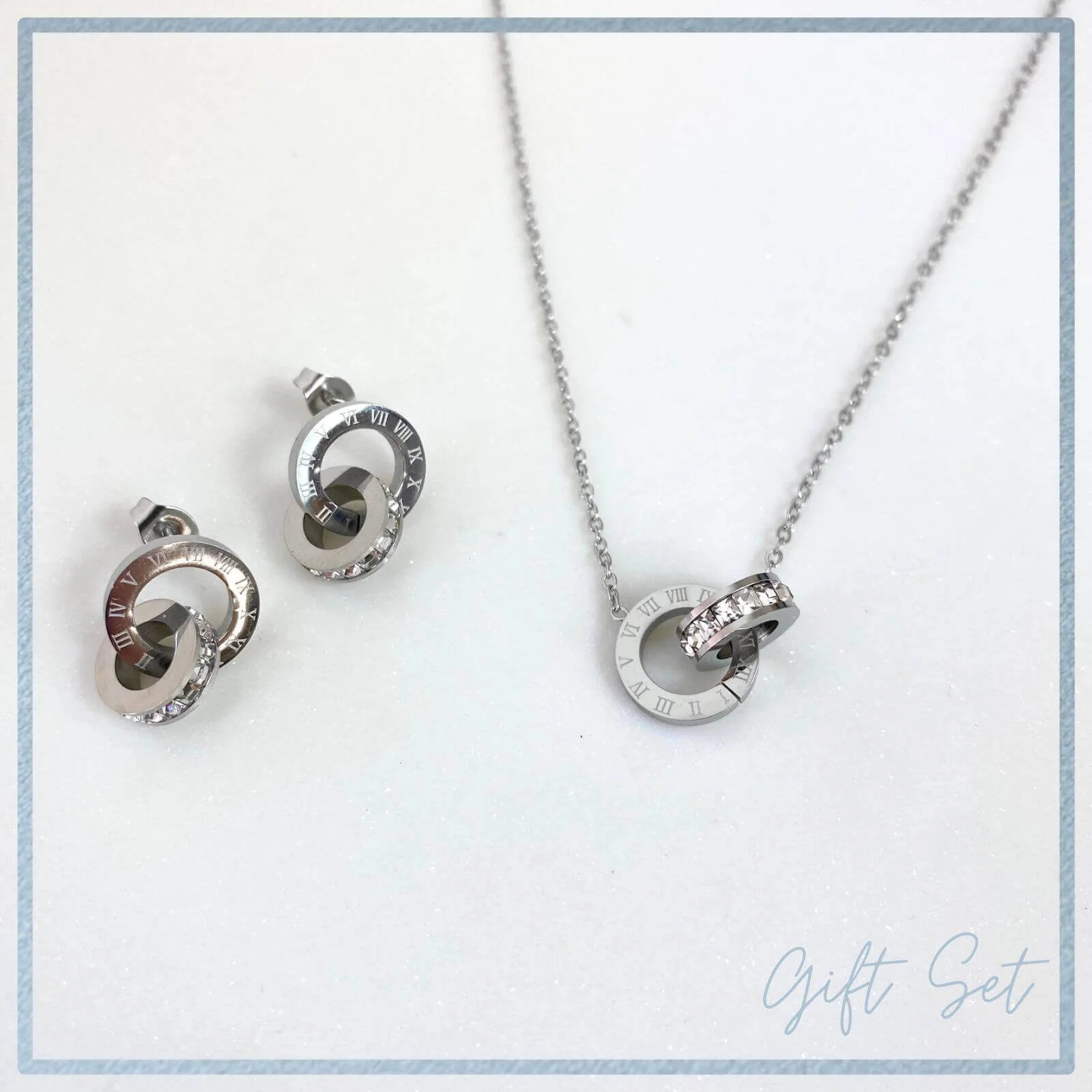 BeJeweled At Soul Silver Entwined Circles Earrings & Necklace Set