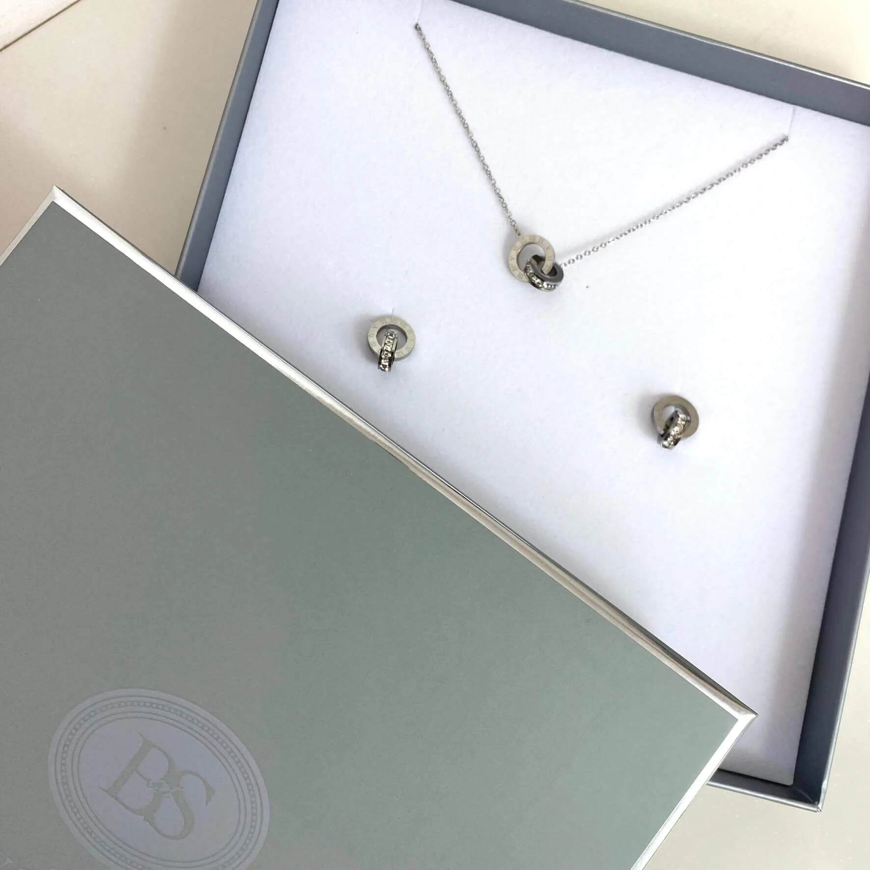BeJeweled At Soul Silver Entwined Circles Earrings & Necklace Set - Image 2