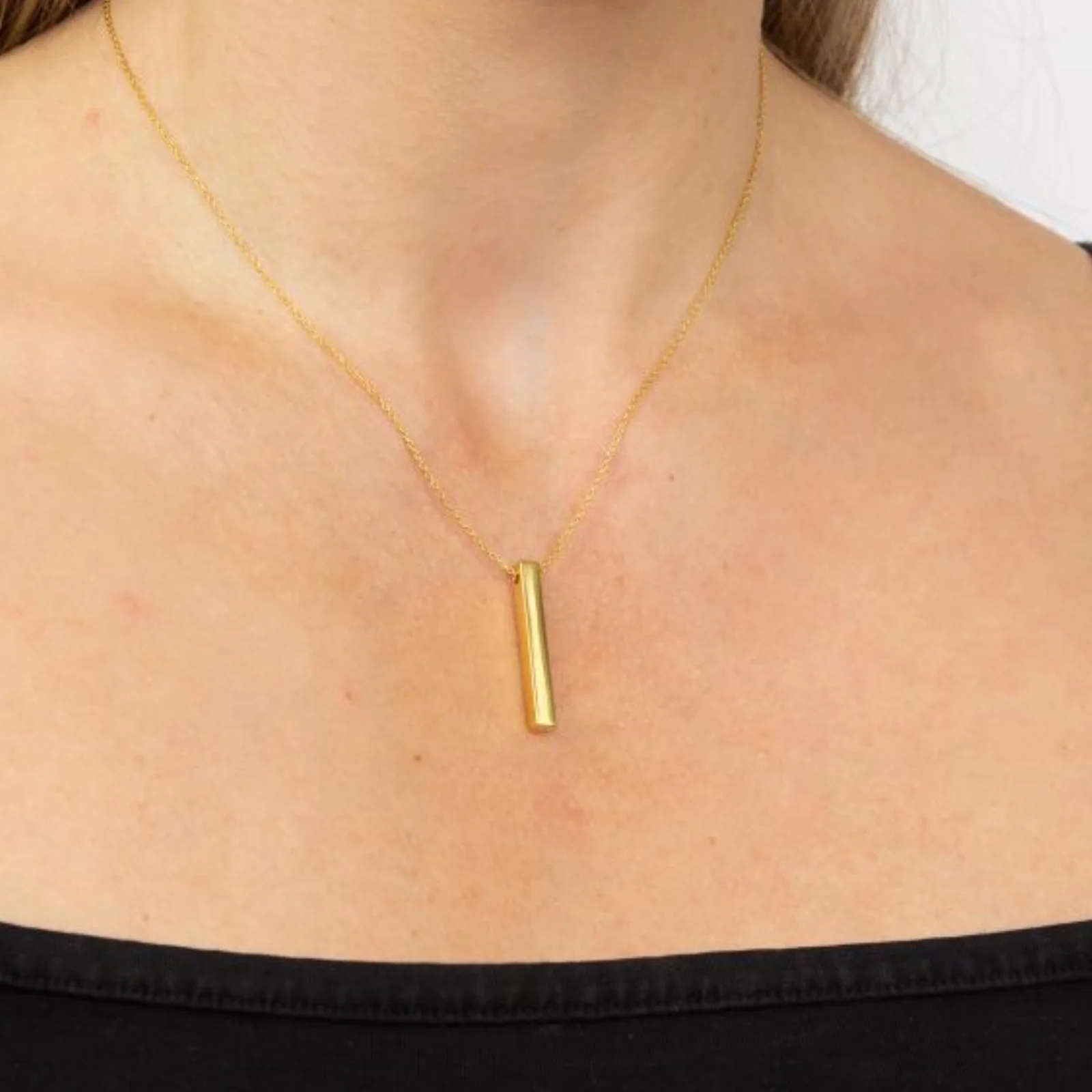 BeJeweled Bespoke Gold Long Bar Drop Pendant & Chain - Image 2