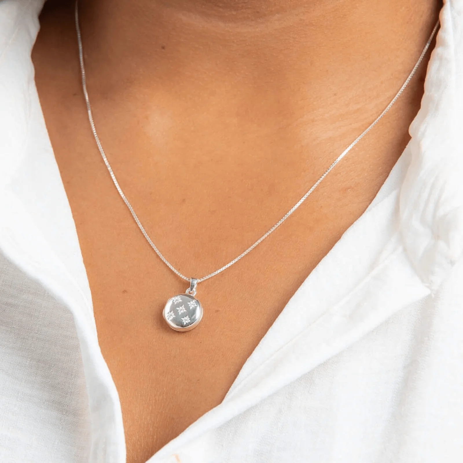 BeJeweled Bespoke Silver Crystal Round Locket Pendant - Image 3