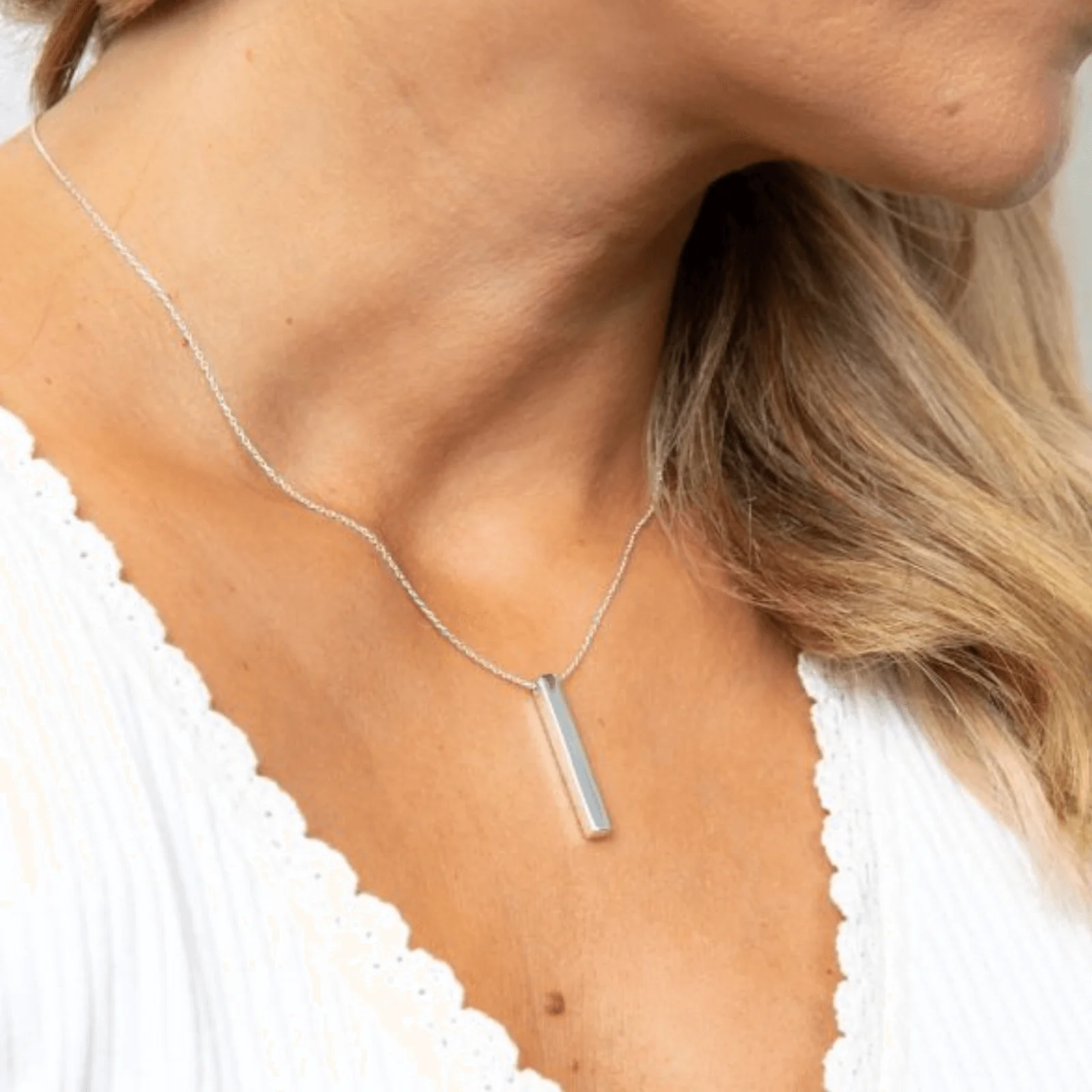 BeJeweled Bespoke Silver Long Bar Drop Pendant & Chain - Image 2