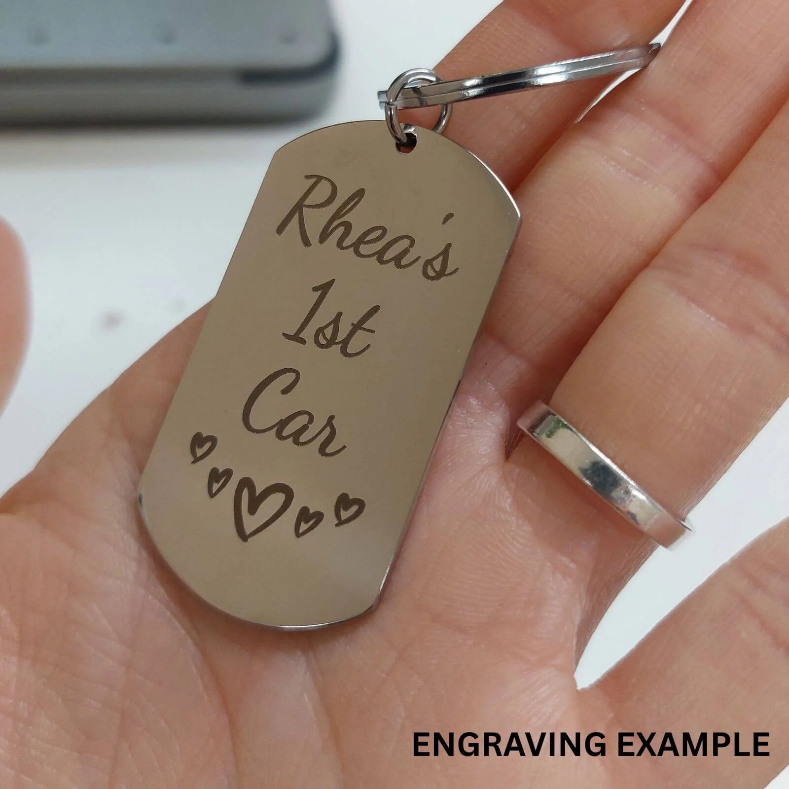 BeJeweled Bespoke Oval Stainless Steel Keyring - Image 4