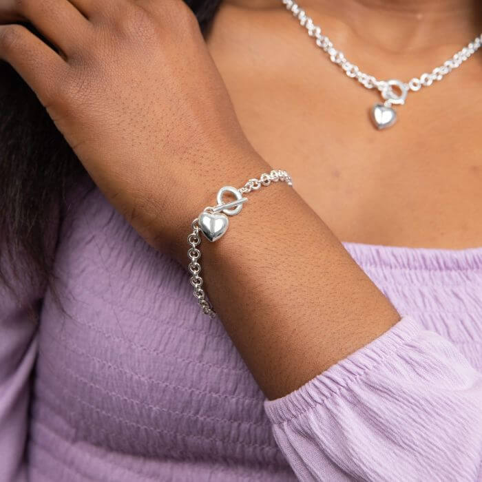 Bespoke Sterling Silver Heart T Bar Bracelet - Image 3