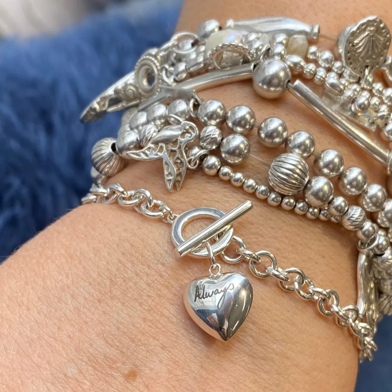 Bespoke Sterling Silver Heart T Bar Bracelet - Image 4