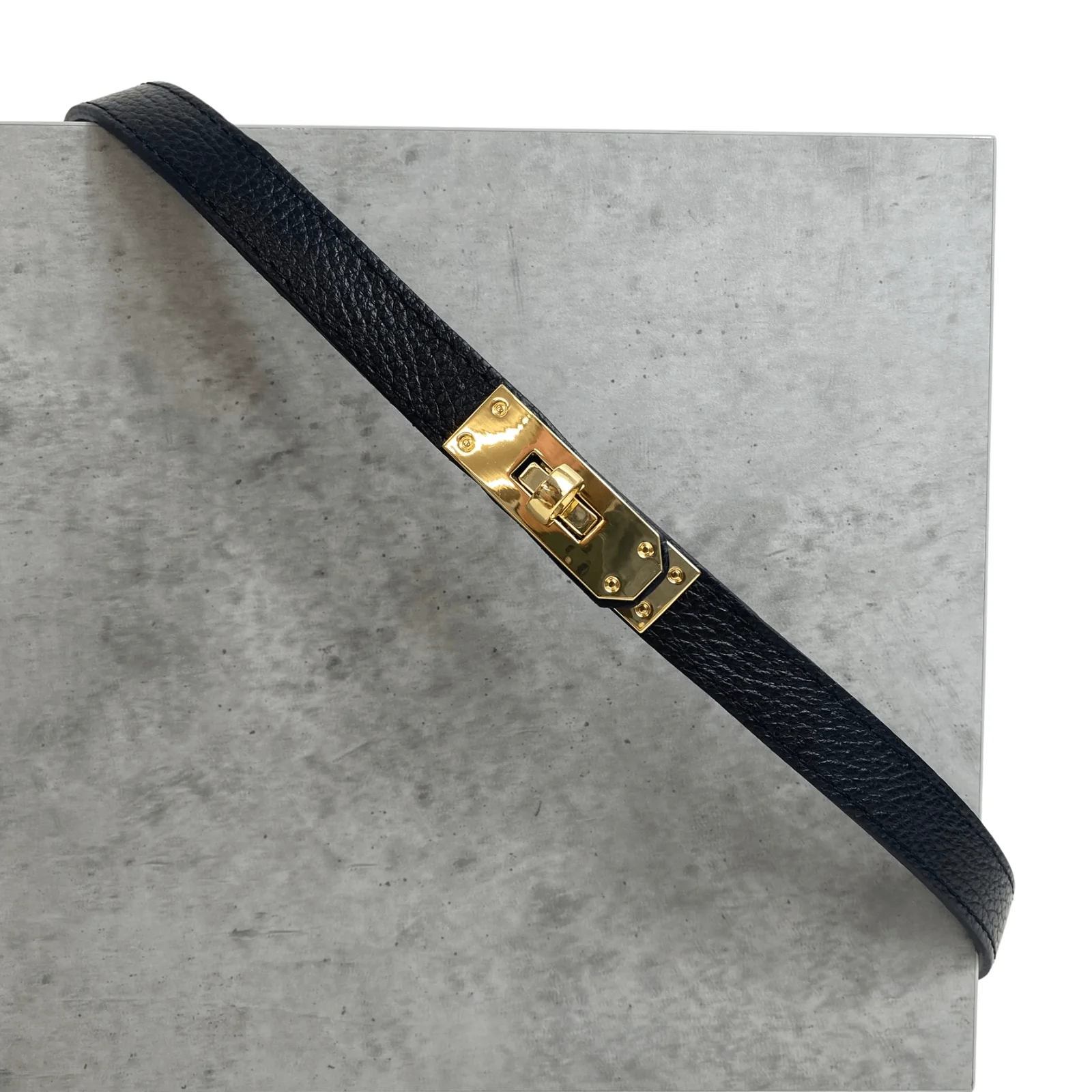 Black Leather Skinny Waist Belt