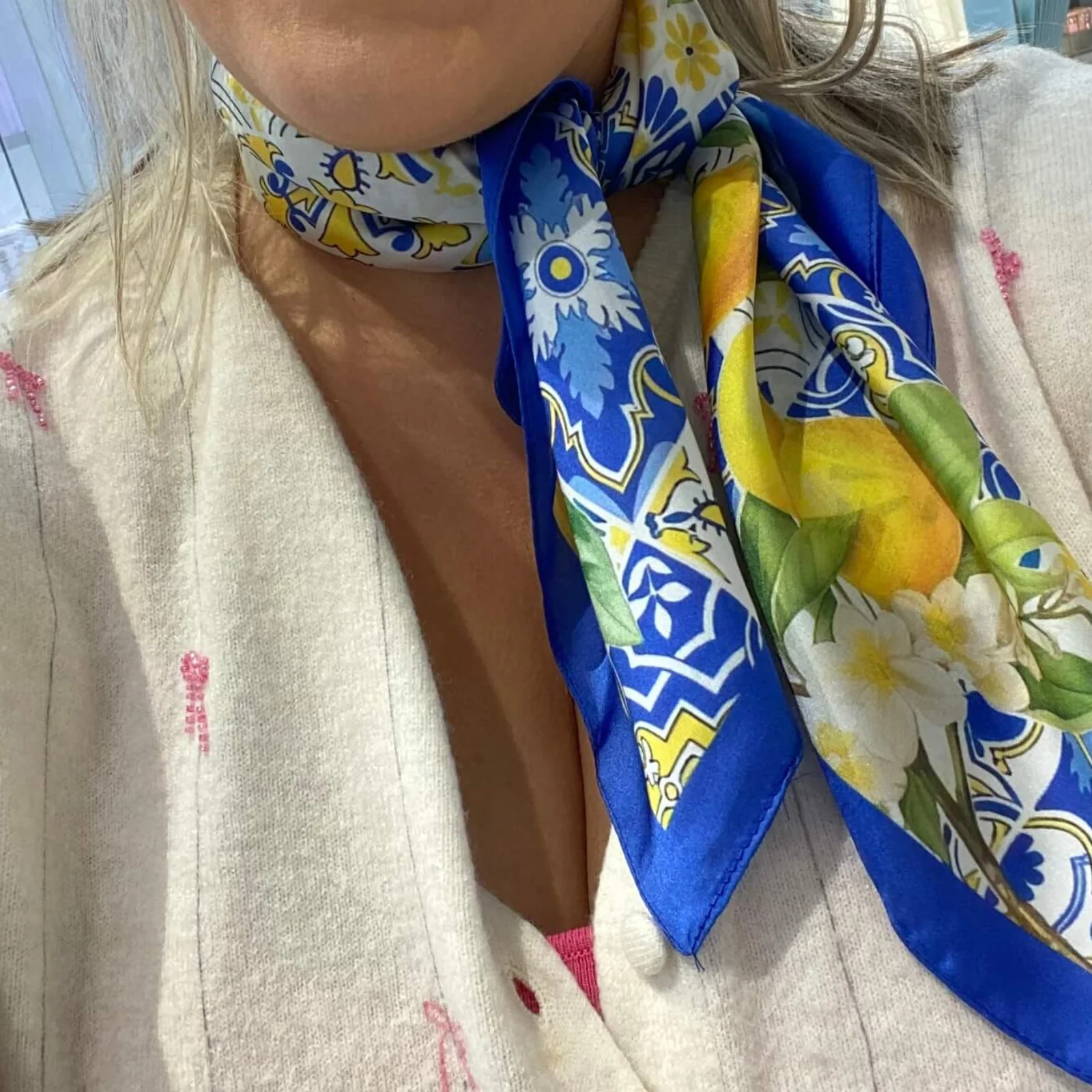 Blue Lemons Pattern Neck Scarf - Image 4