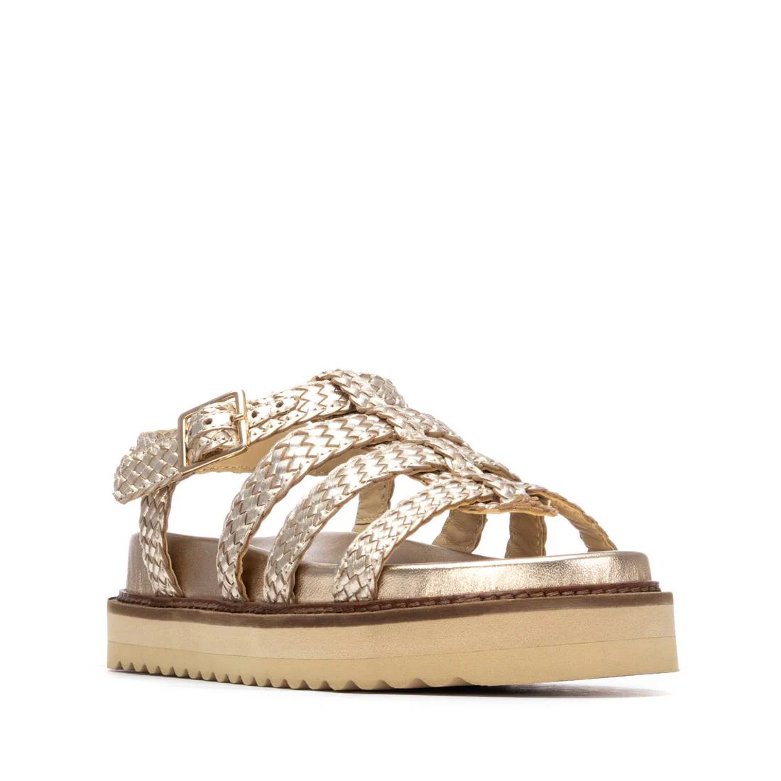 Carmela Gold Leather Caged Sandals - Image 3