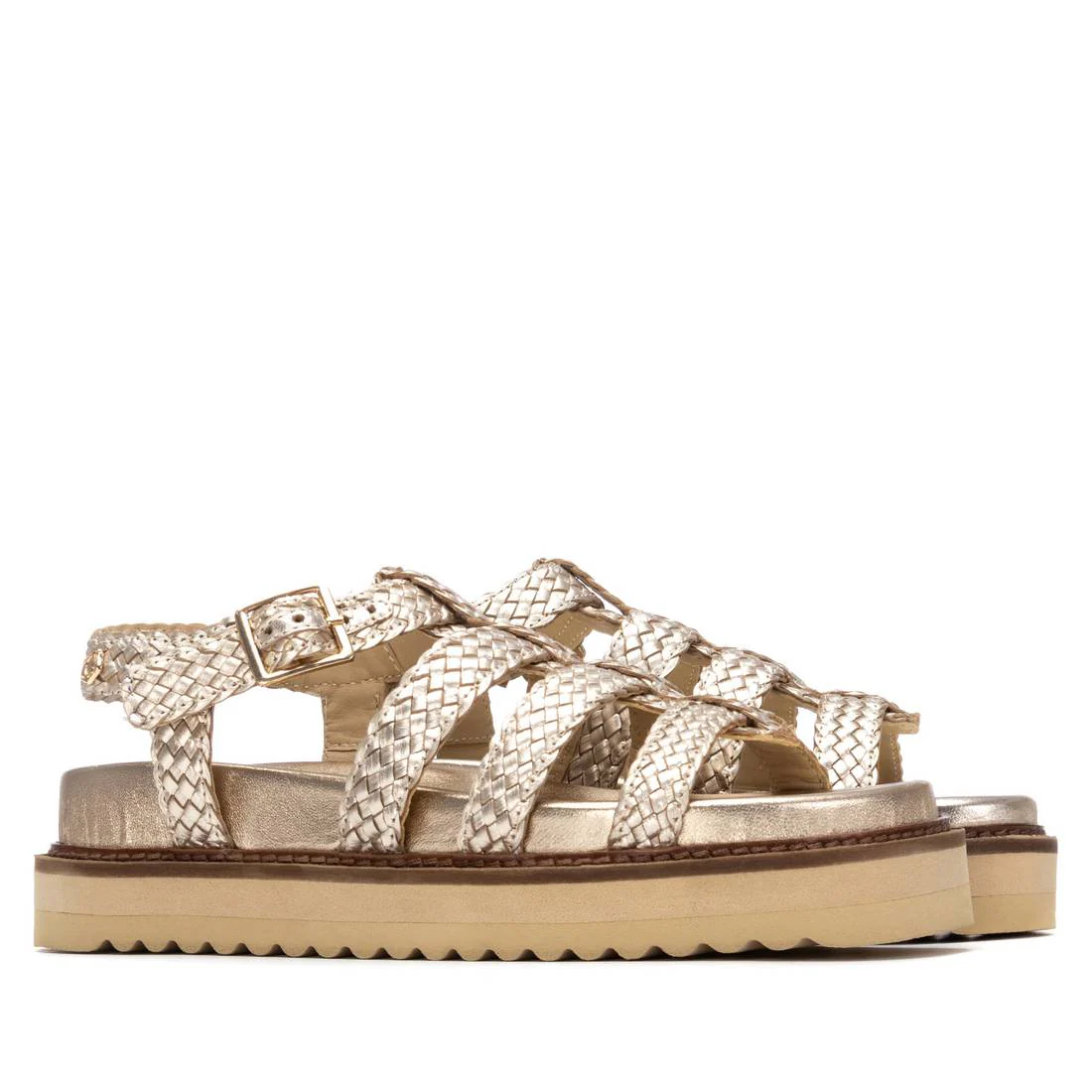 Carmela Gold Leather Caged Sandals - Image 4