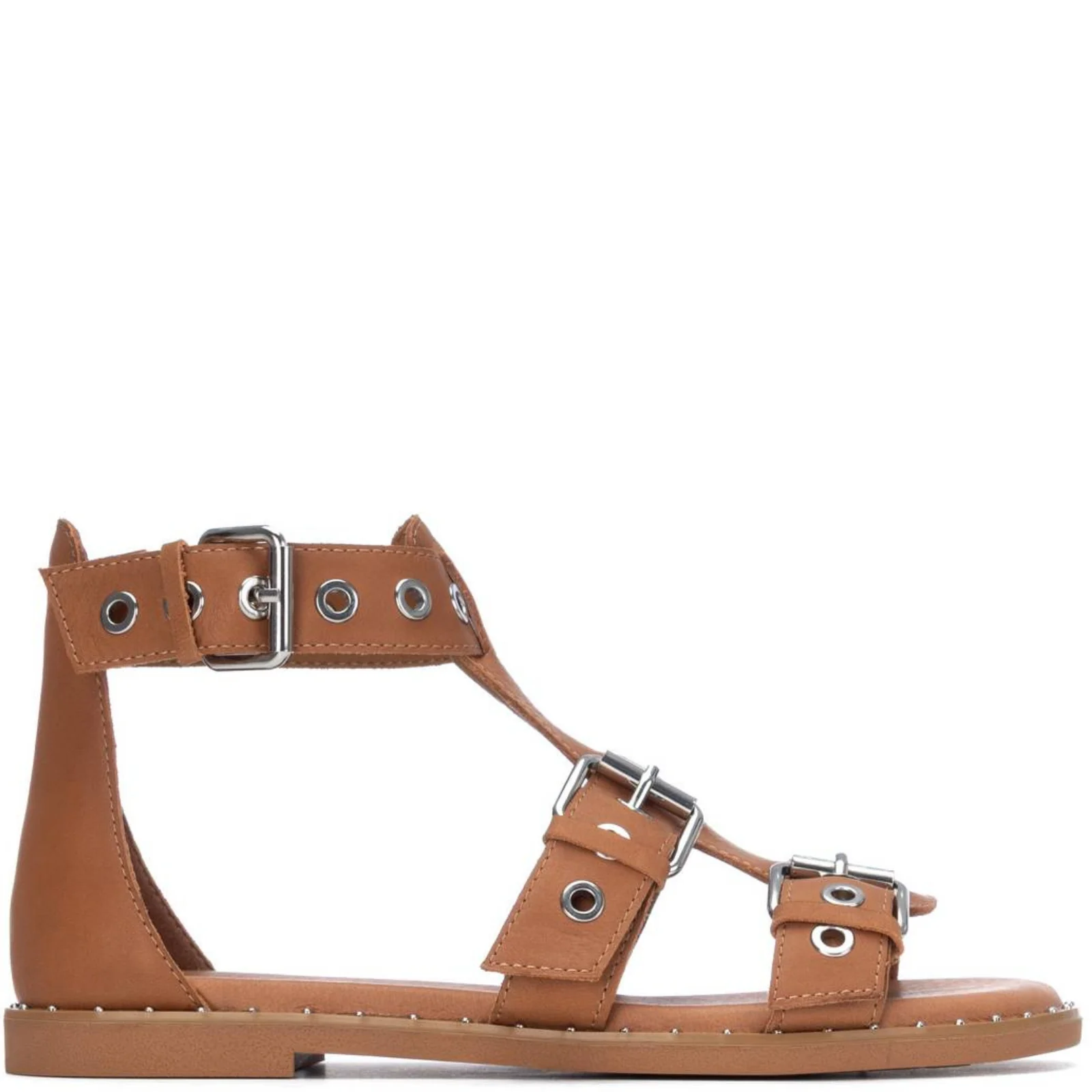 Carmela Pale Tan Leather Caged Flat Sandals