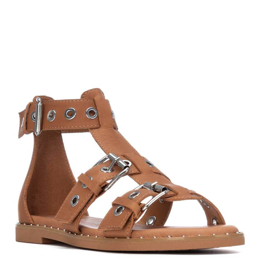 Carmela Pale Tan Leather Caged Flat Sandals - Image 2