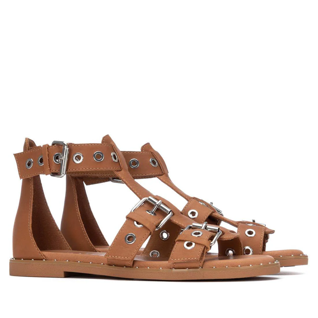 Carmela Pale Tan Leather Caged Flat Sandals - Image 4