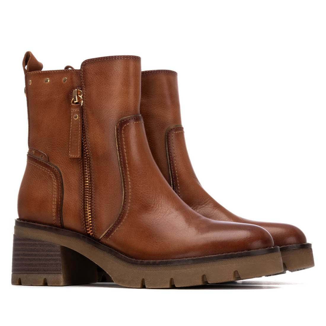 Carmela Tan Leather Block Heel Causal Boots - Image 4