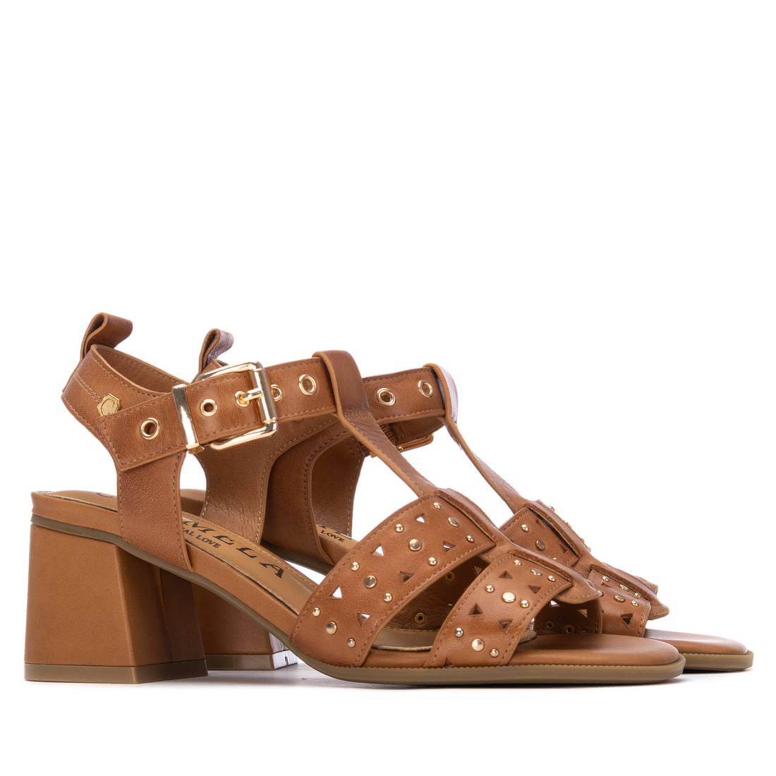 Carmela Tan Leather Block Heel Sandals - Image 4