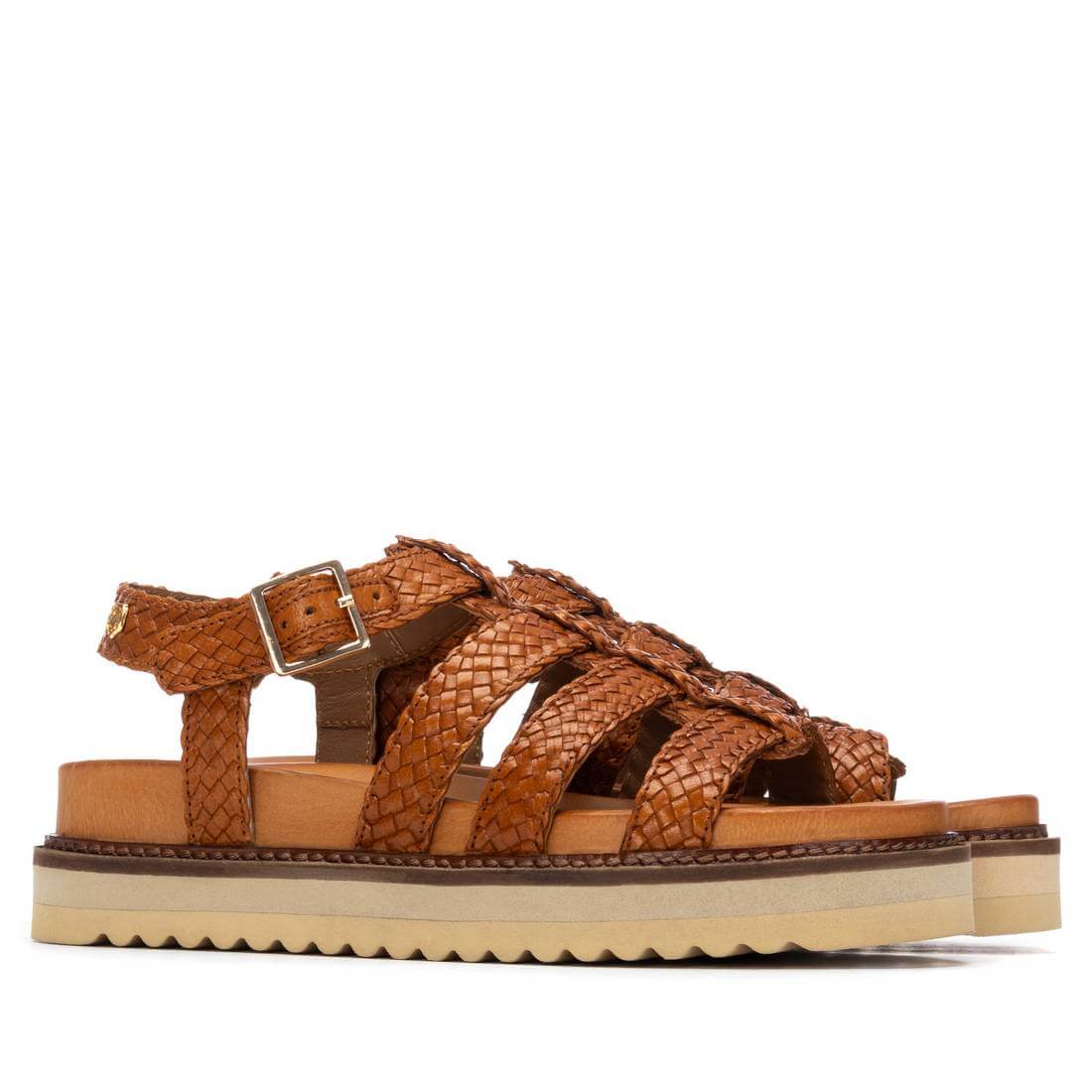 Carmela Tan Woven Leather Caged Sandals - Image 4