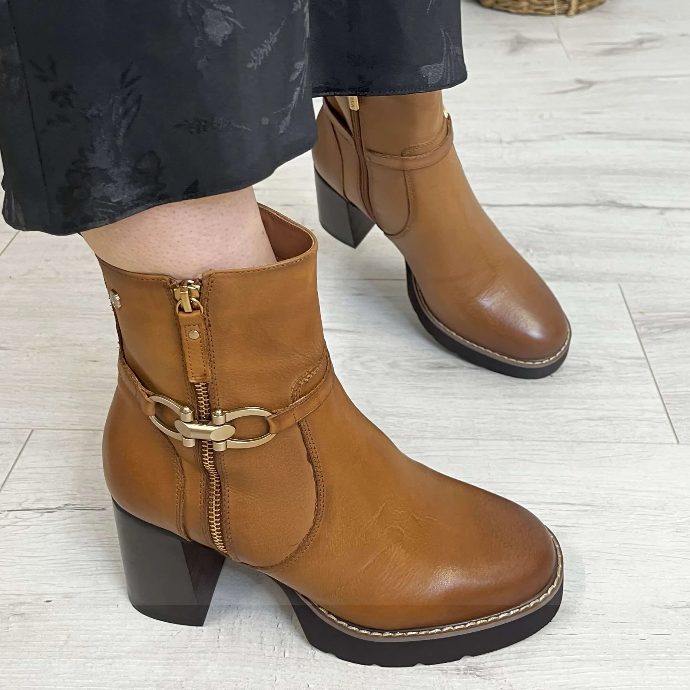 Carmela Tan Leather High Heeled Ankle Boots - Image 6