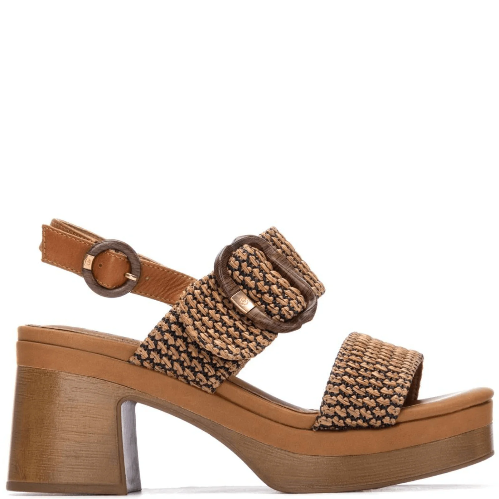 Carmela Tan Woven Block Heel Sandals