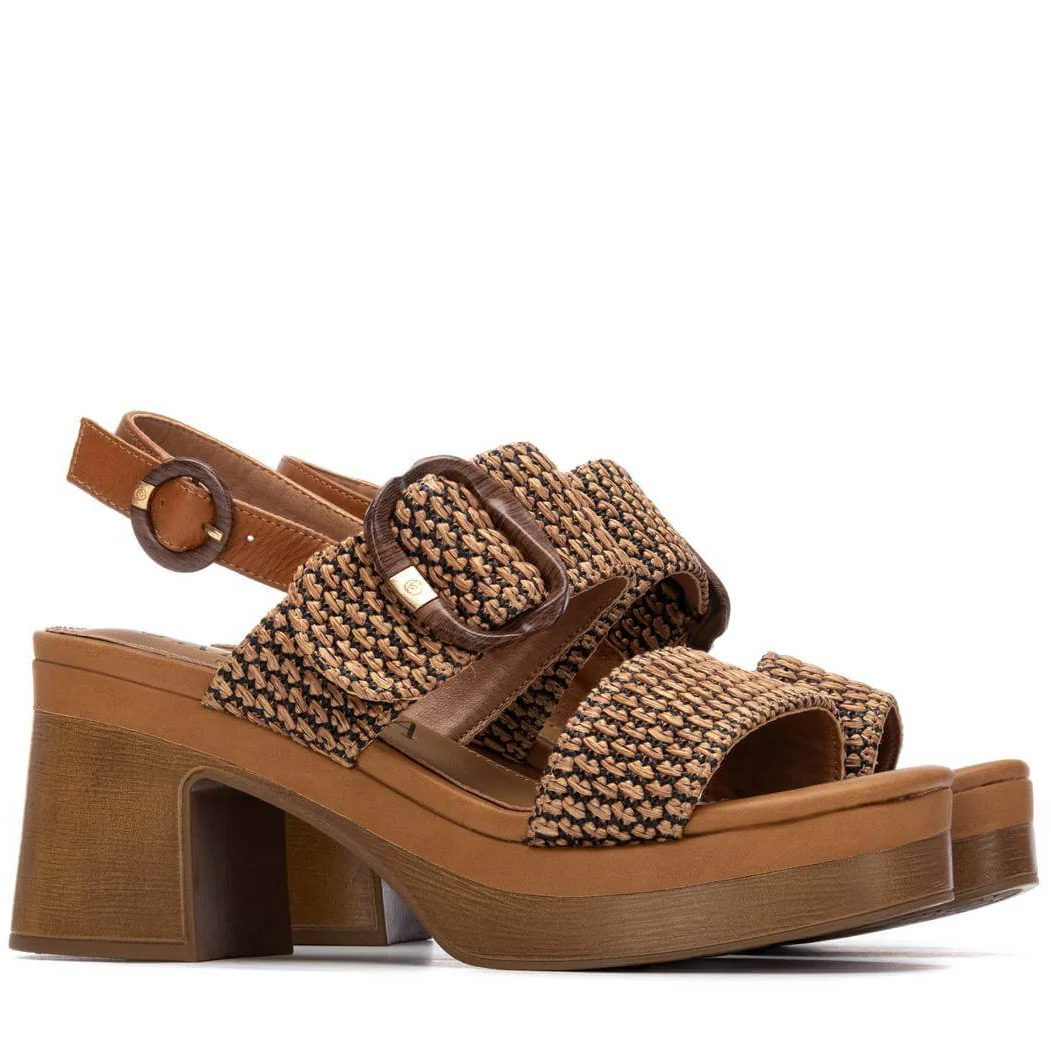 Carmela Tan Woven Block Heel Sandals - Image 3