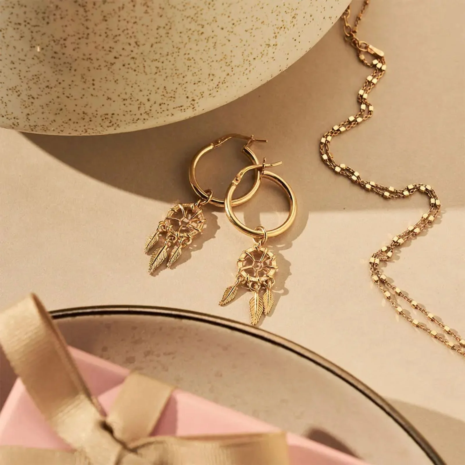 ChloBo Chain Dream Catcher Hoop Earrings - Gold - Image 2
