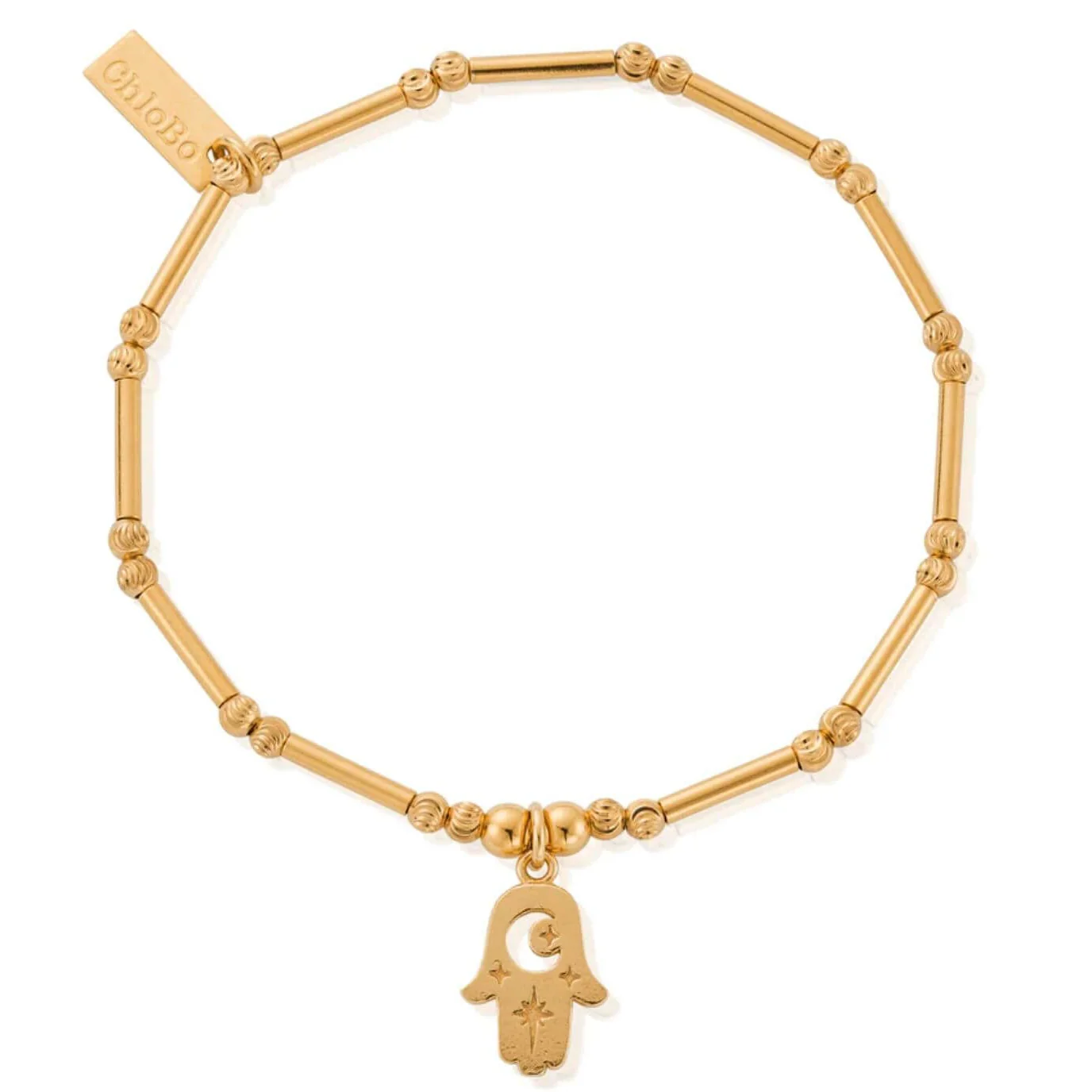 ChloBo Dainty Moon Cut Sparkle Hamsa Bracelet - Gold