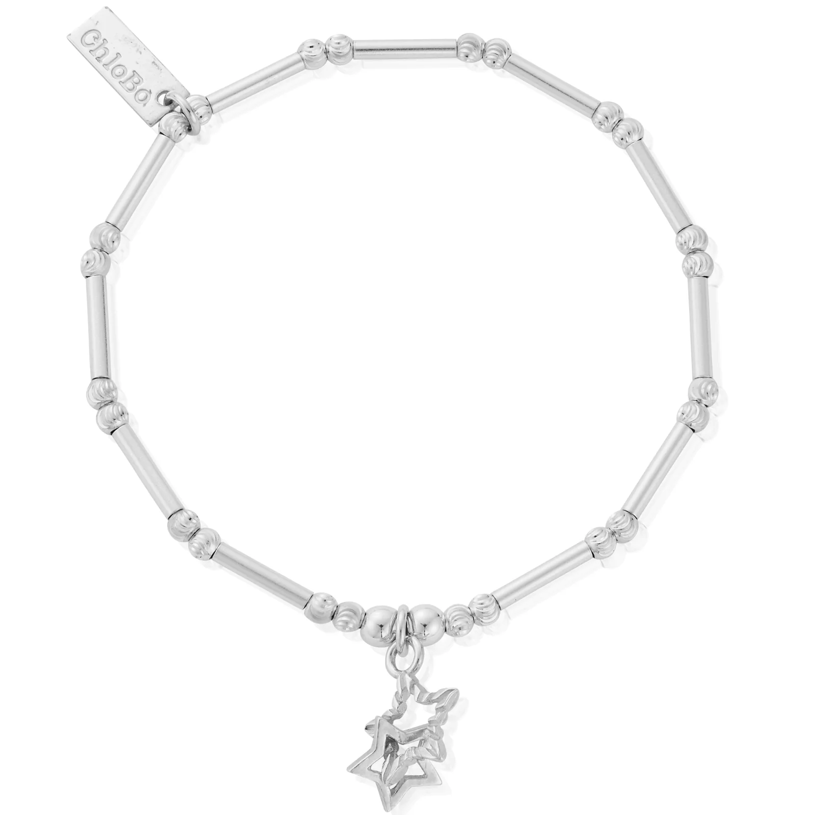 ChloBo Dainty Moon Cut Sparkle Interlocking Star Bracelet