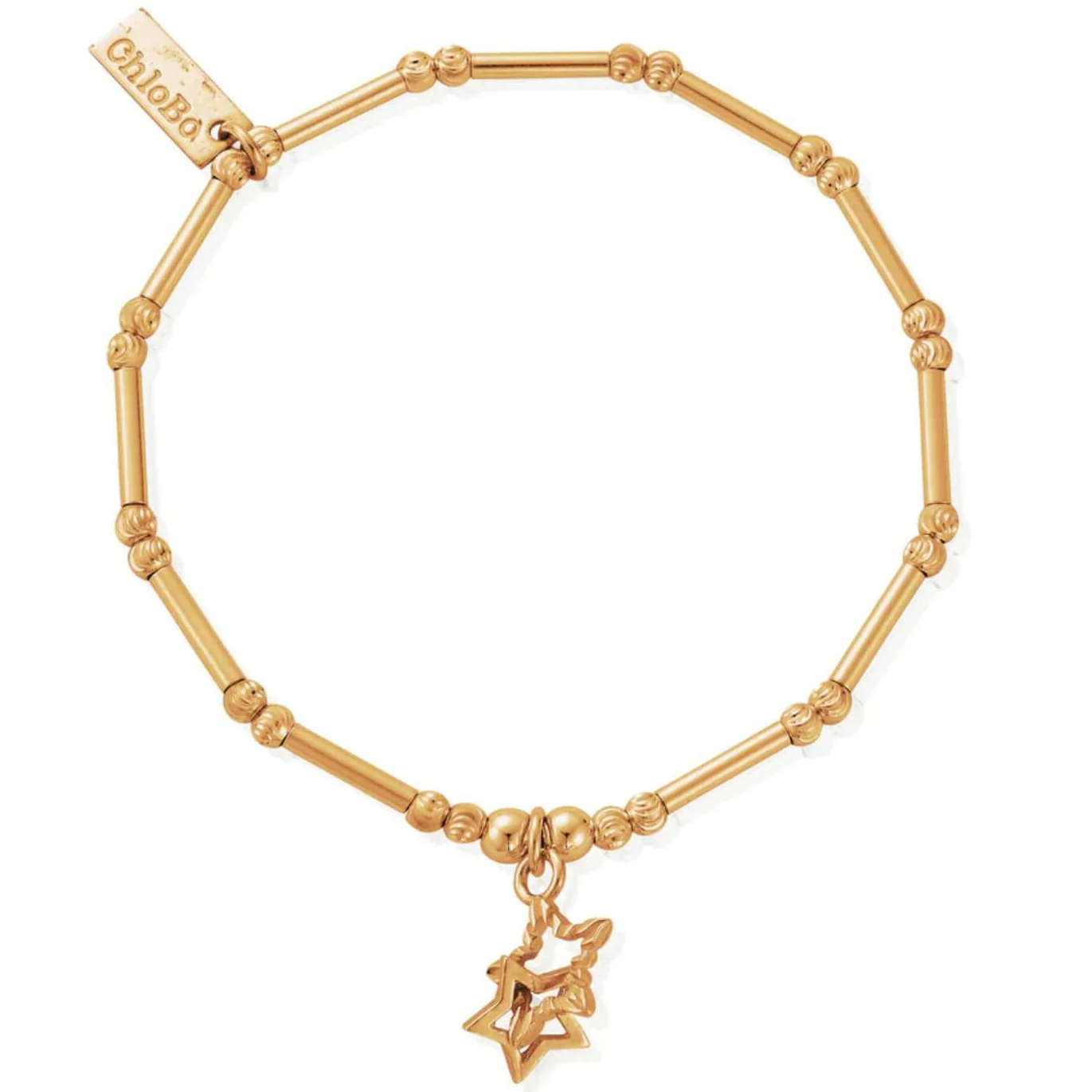 ChloBo Dainty Moon Cut Sparkle Interlocking Star Bracelet - Gold