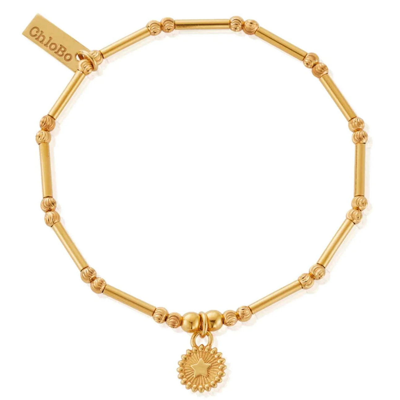 ChloBo Dainty Moon Cut Sparkle Star Bracelet - Gold