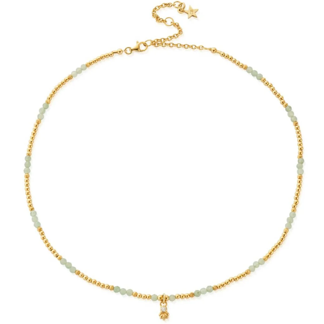 ChloBo Glistening Flower Bud Aventurine Choker Necklace - Gold