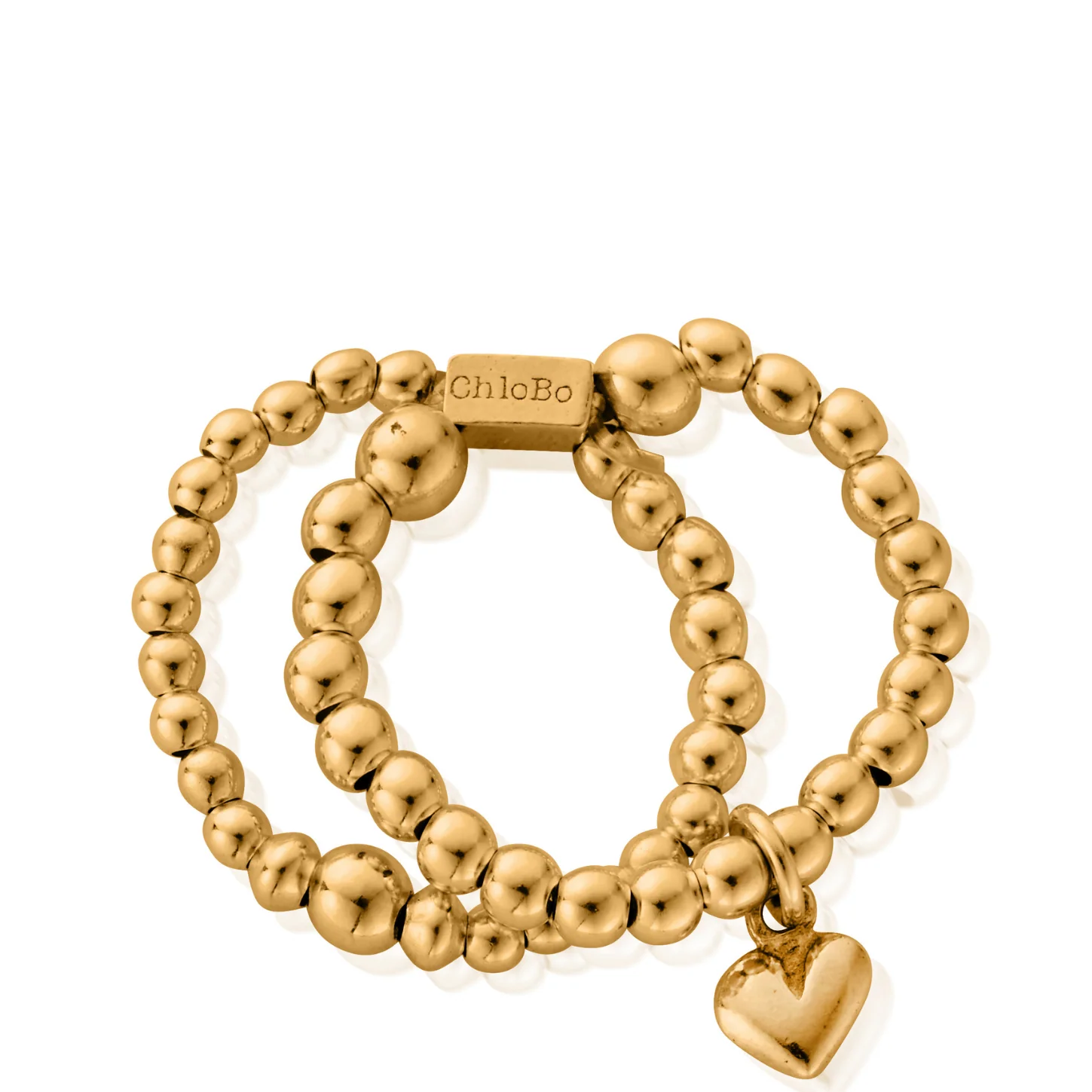 ChloBo Mini Puffed Heart Double Ring Set - Gold