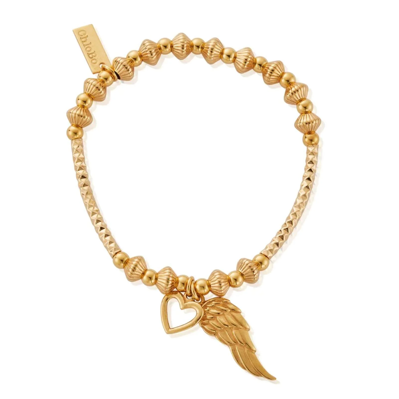 ChloBo Pattern Noodle Disc Heart & Angel Wing Bracelet - Gold