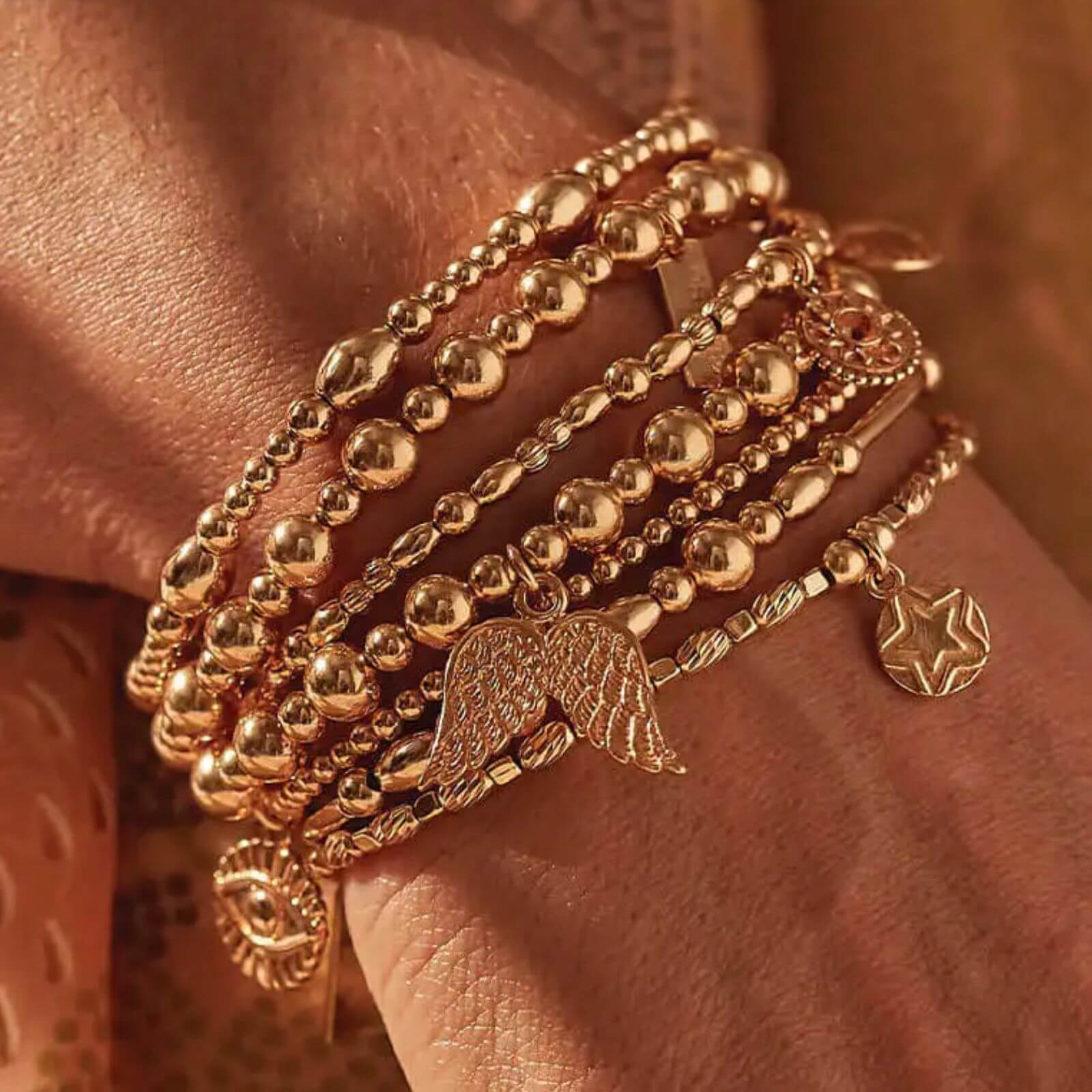 ChloBo Small Ball Double Angel Wing Bracelet - Gold - Image 2