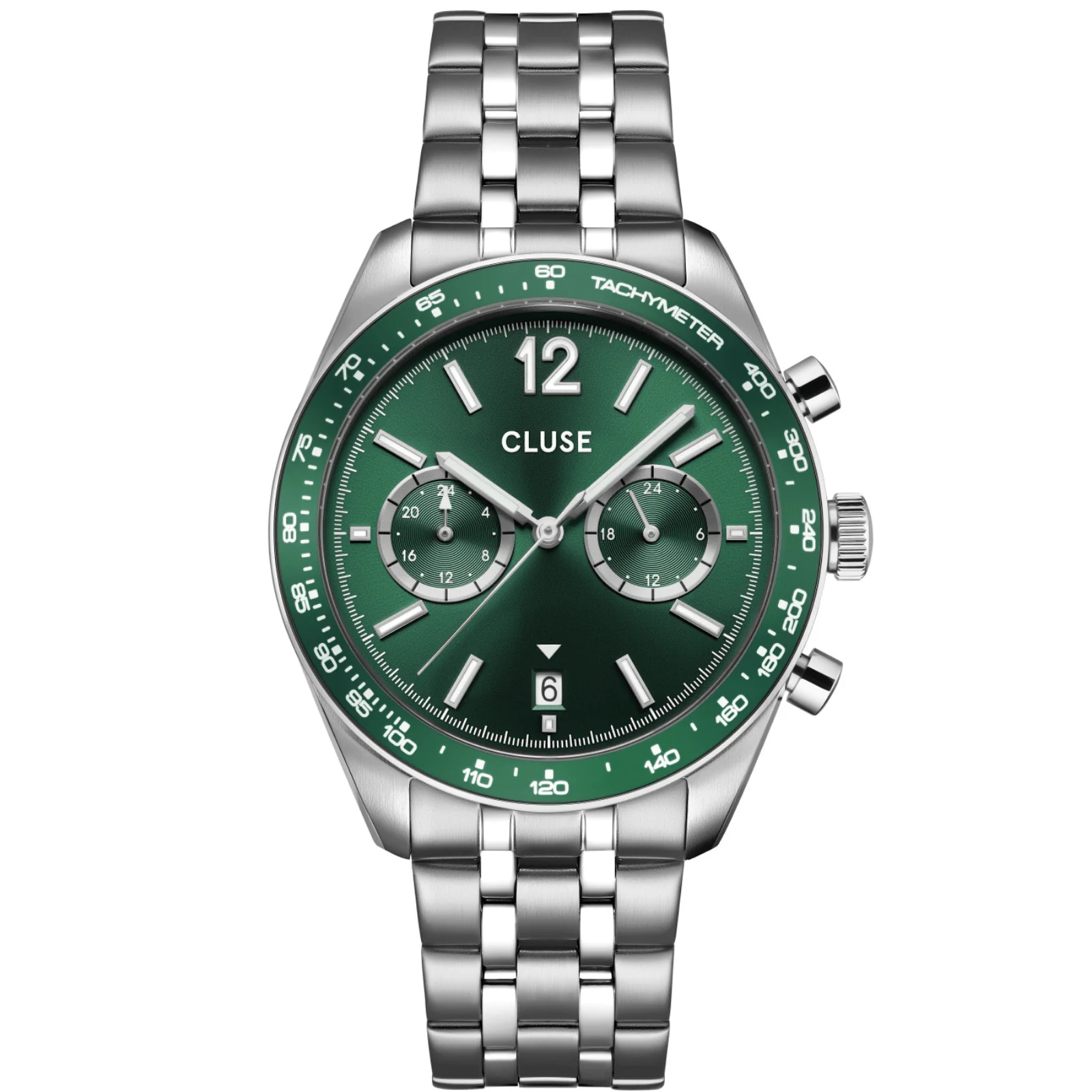 Cluse Aravis Dual Timer Steel Watch - Silver/Green