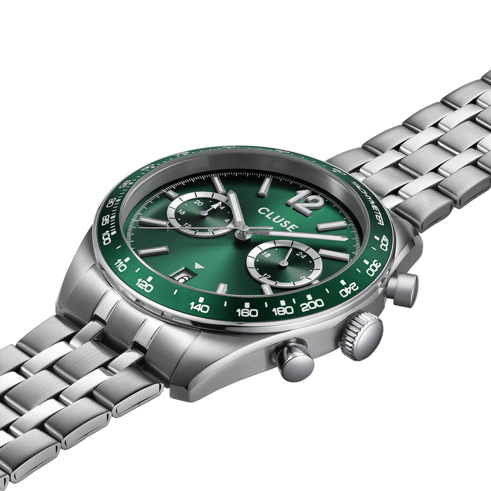 Cluse Aravis Dual Timer Steel Watch - Silver/Green - Image 2