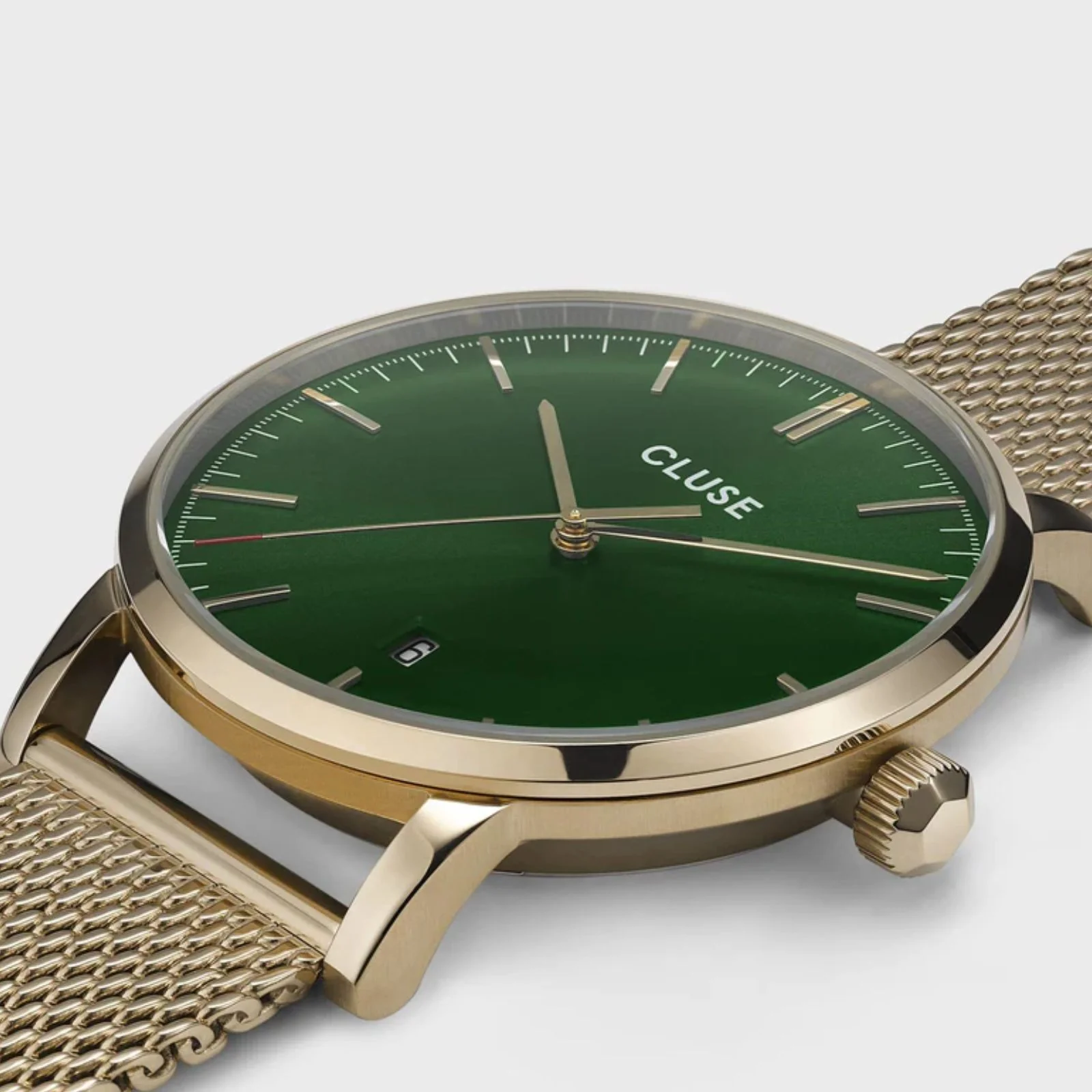 Cluse Aravis Gold Mesh Watch - Green - Image 2