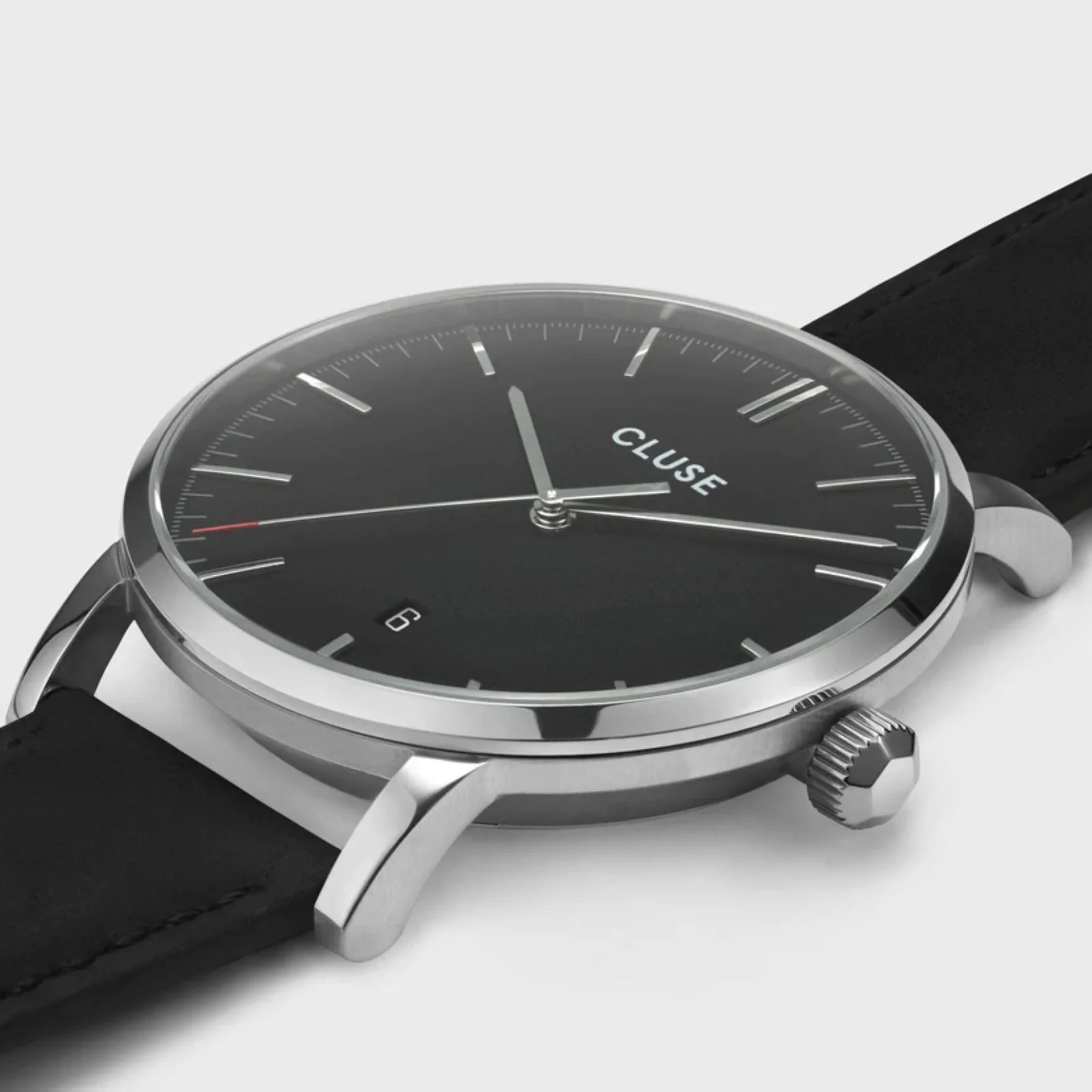 Cluse Aravis Silver/Black Leather Watch - Image 2