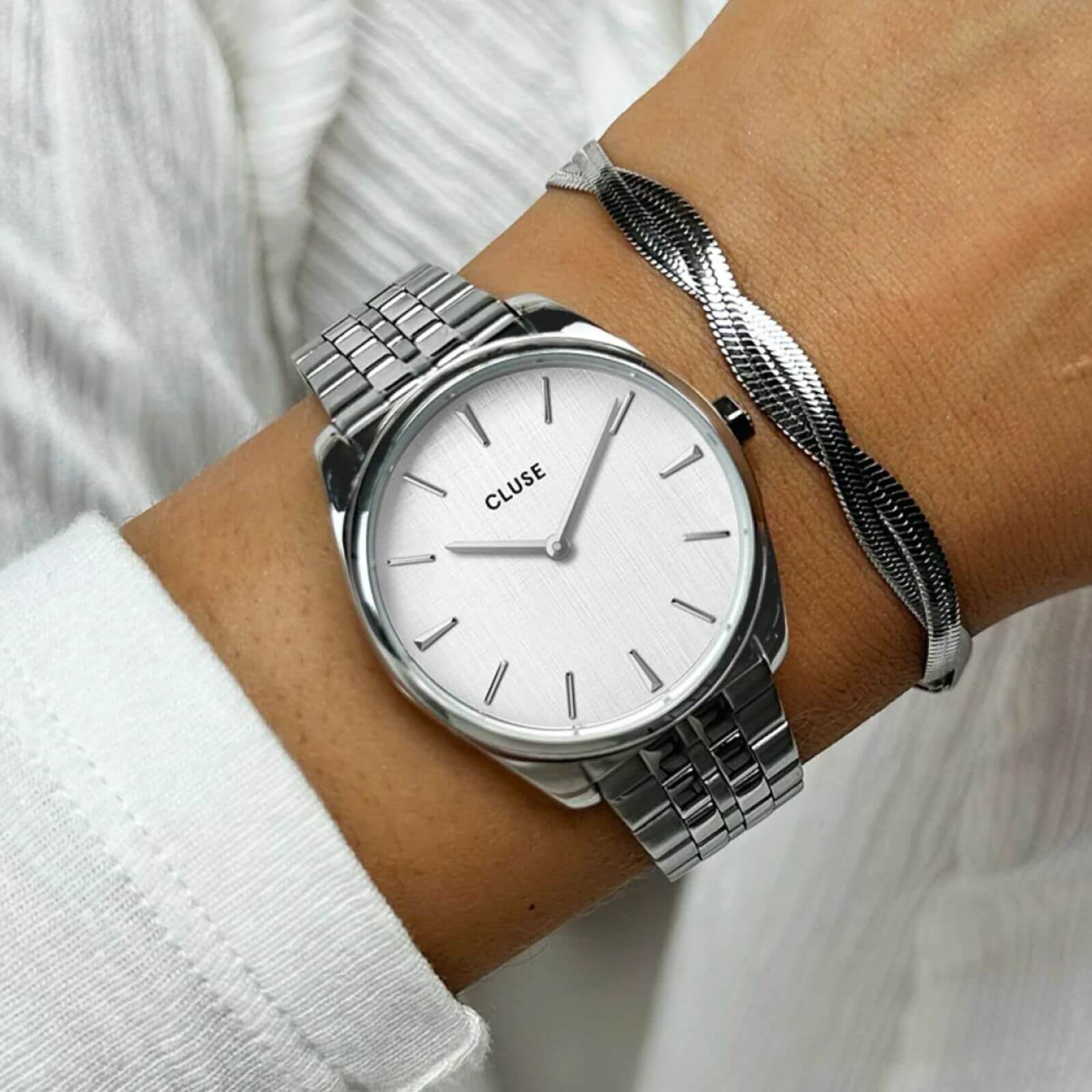 Cluse Feroce Petite Silver Watch - Silver Linen - Image 3