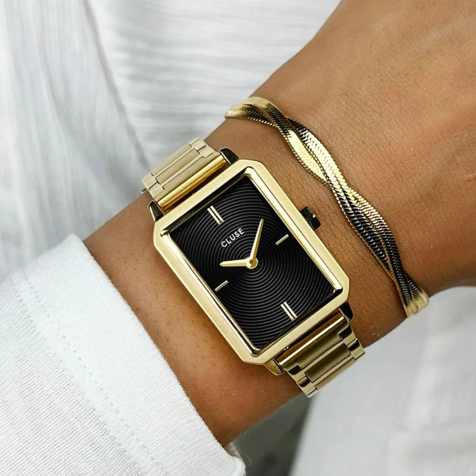 Cluse Fluette Gold Watch - Black Texture Dial - Image 4