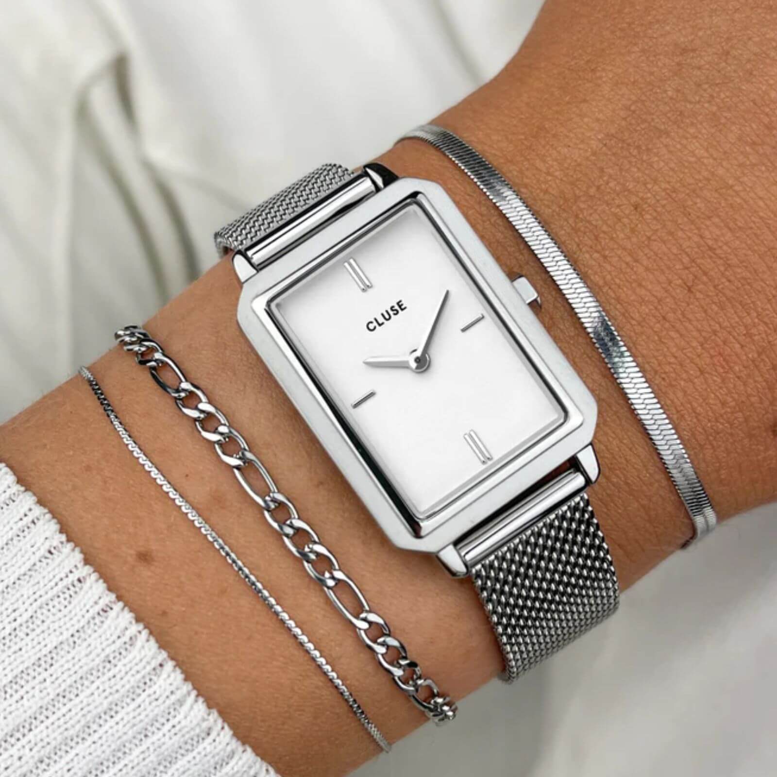 Cluse Fluette Silver White Watch - Image 4