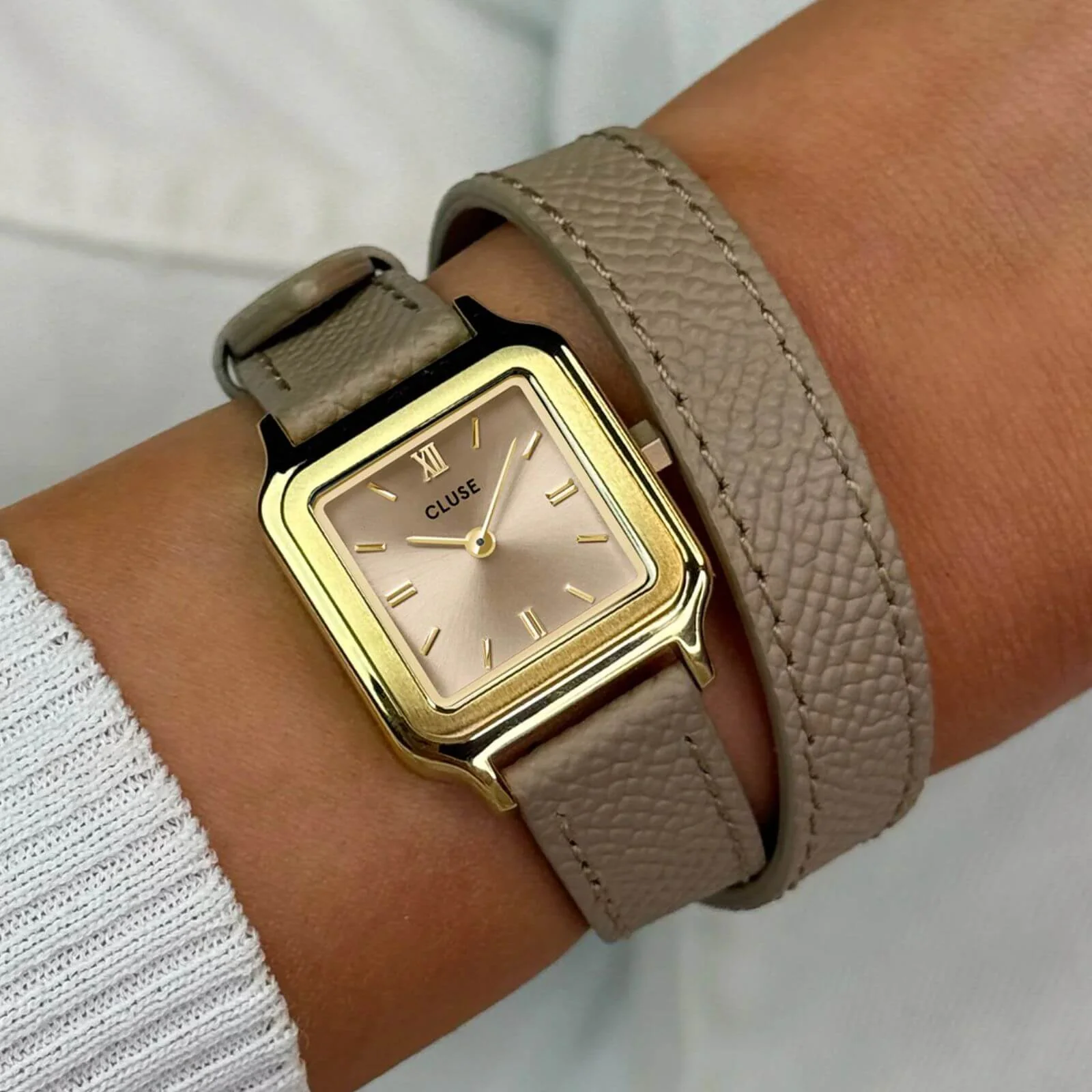 Cluse Gracieuse Petite Gold Watch - Double Tan Leather Strap - Image 3