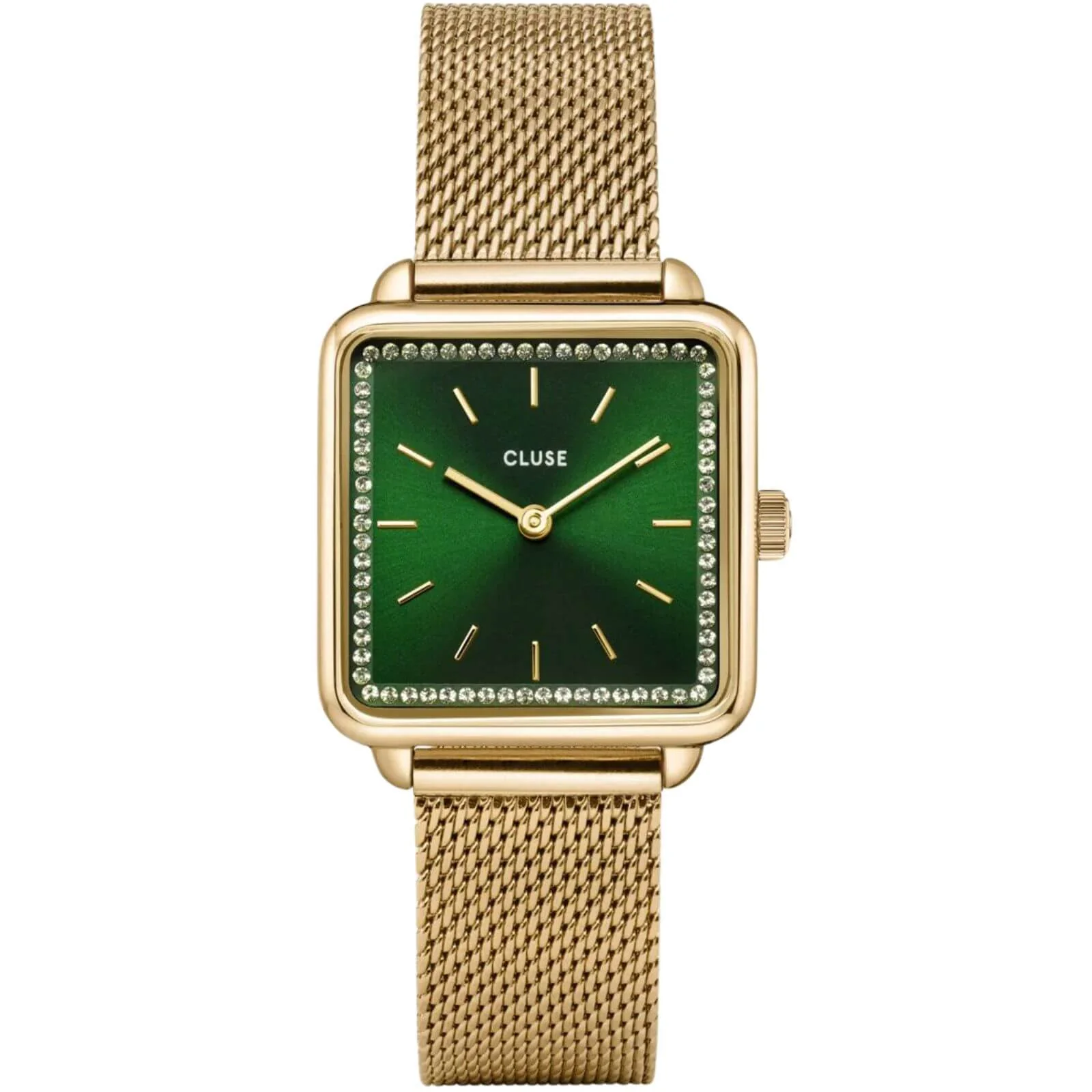 Cluse La Tetragone Gold Mesh Square Watch - Green