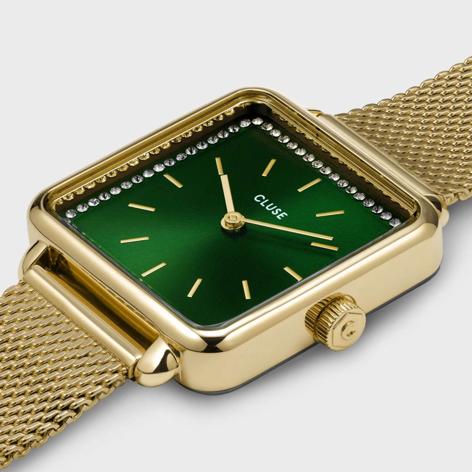 Cluse La Tetragone Gold Mesh Square Watch - Green - Image 2