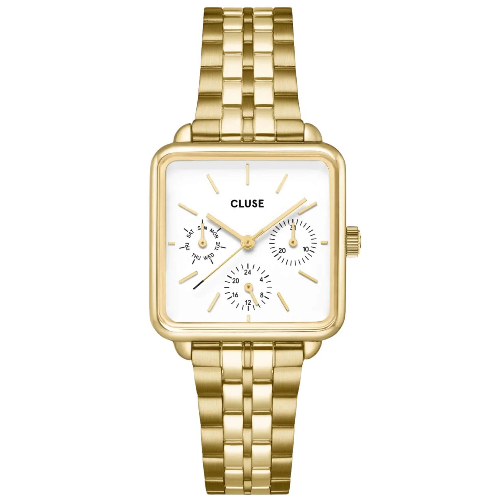 Cluse La Tetragone Multifunction Gold Square Watch - White