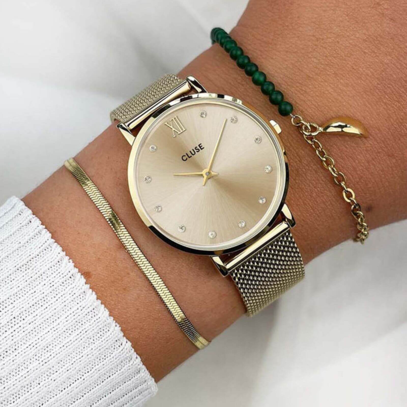 Cluse Minuit Crystal Gold Mesh Watch - Image 4