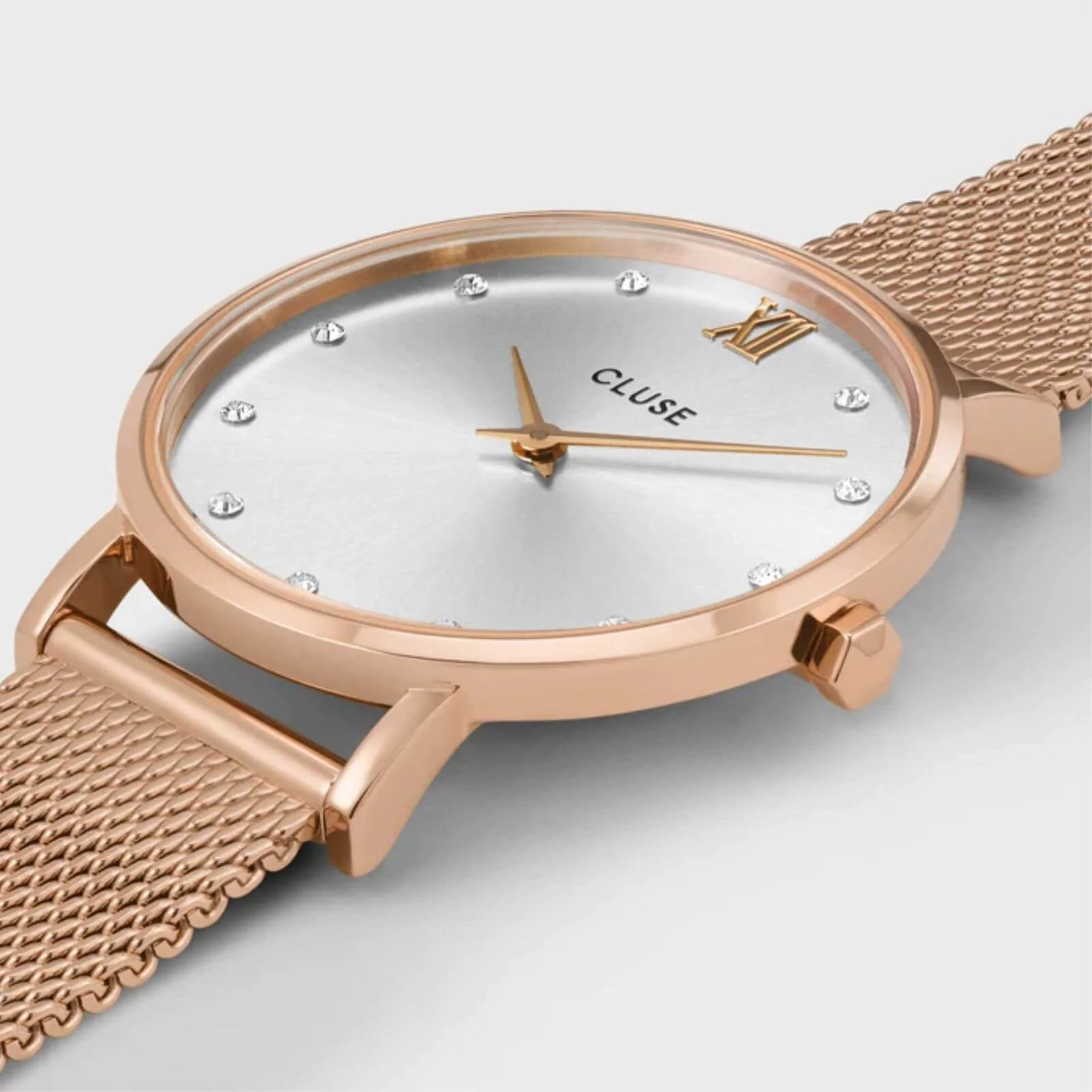 Cluse Minuit Crystal Rose Gold Mesh Watch - Image 2