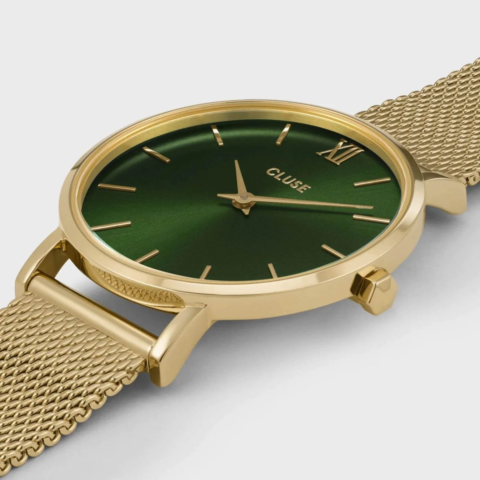 Cluse Minuit Gold Mesh Watch - Green - Image 2