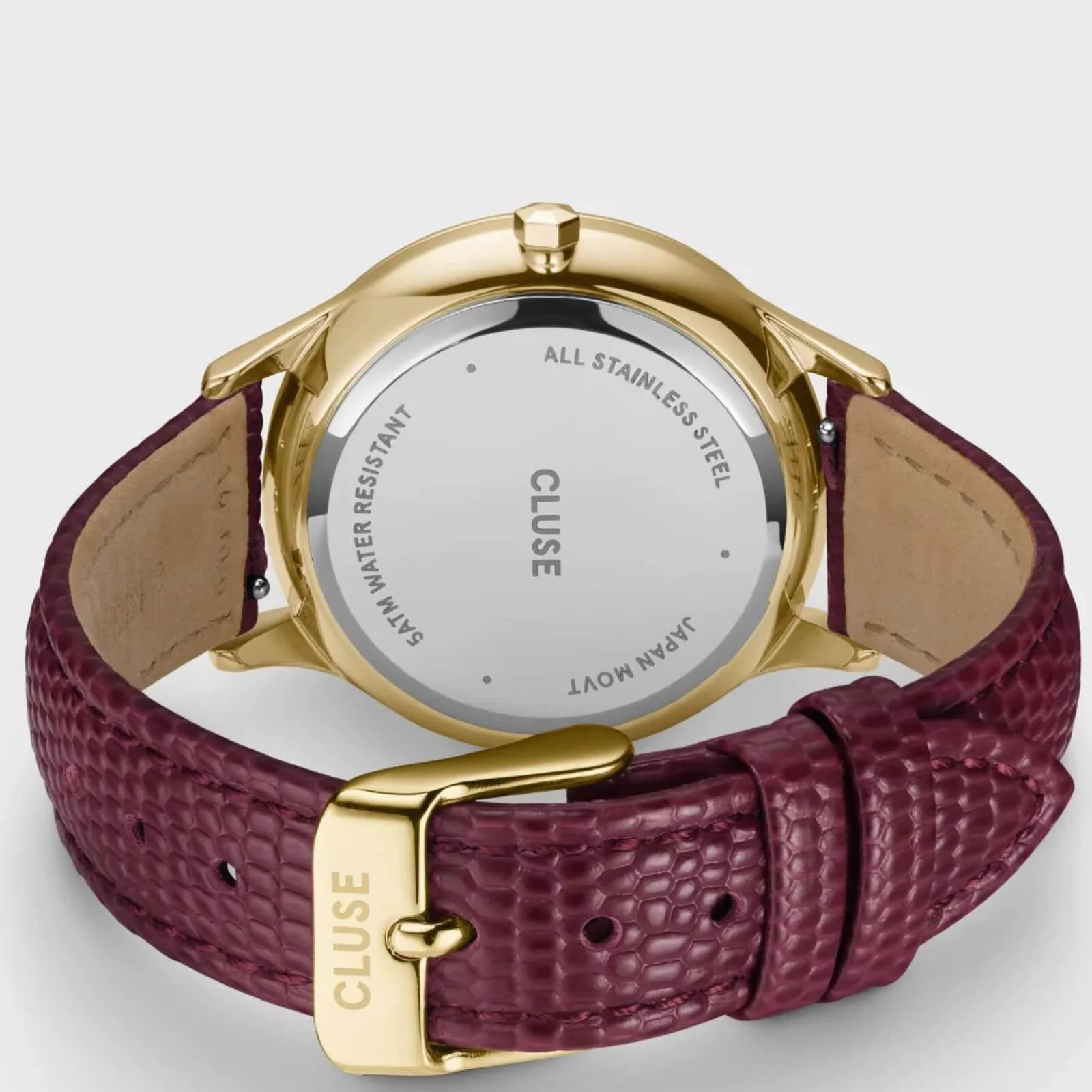 Cluse Minuit Multifunction Gold & Dark Cherry Leather Watch - Image 3