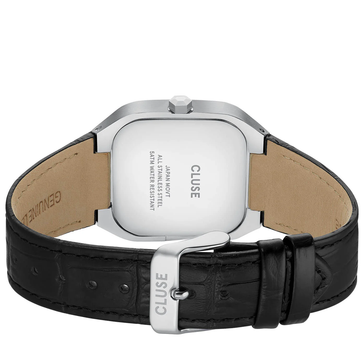 Cluse Quadrus Leather Watch - Silver/Black - Image 3