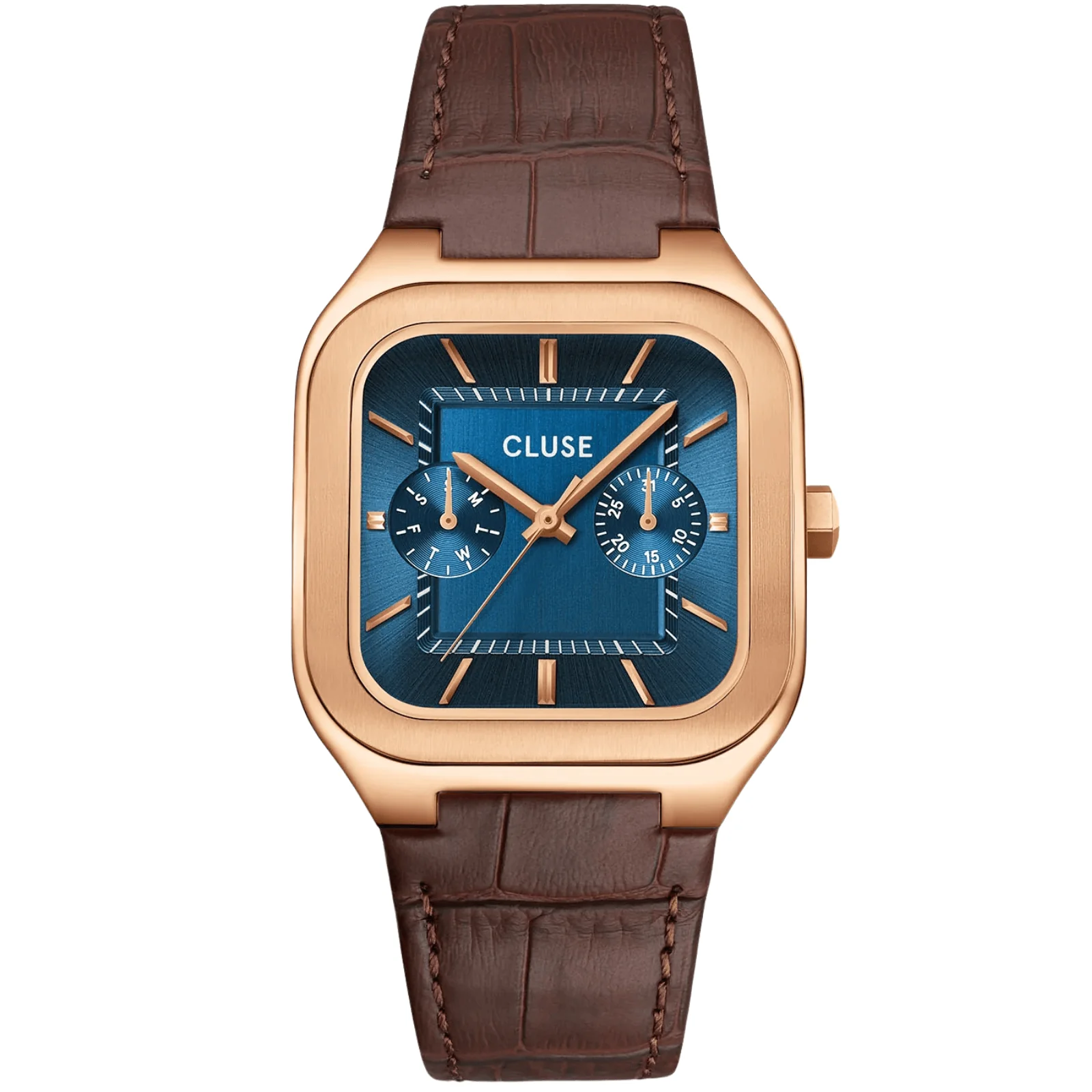 Cluse Quadrus Rose Gold Watch - Blue/Brown