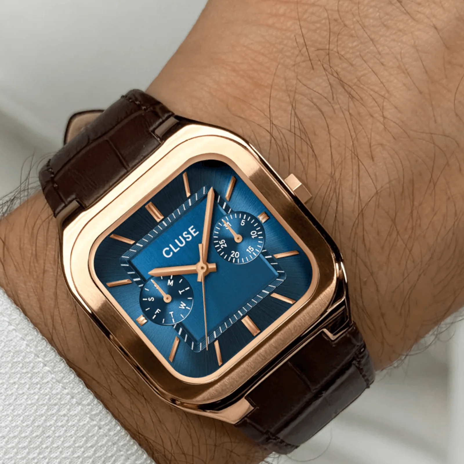 Cluse Quadrus Rose Gold Watch - Blue/Brown - Image 2